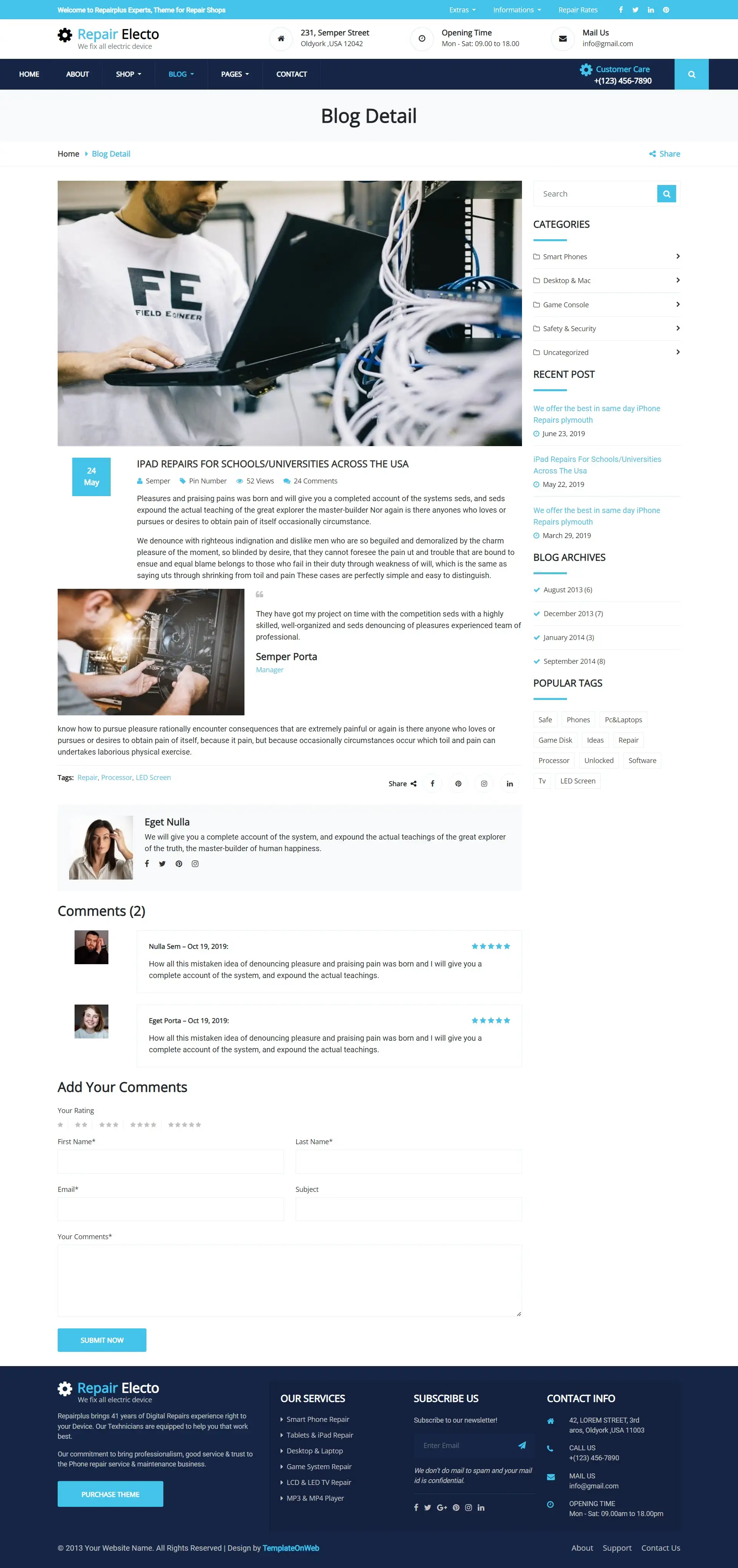 Phone repair blog detail web page