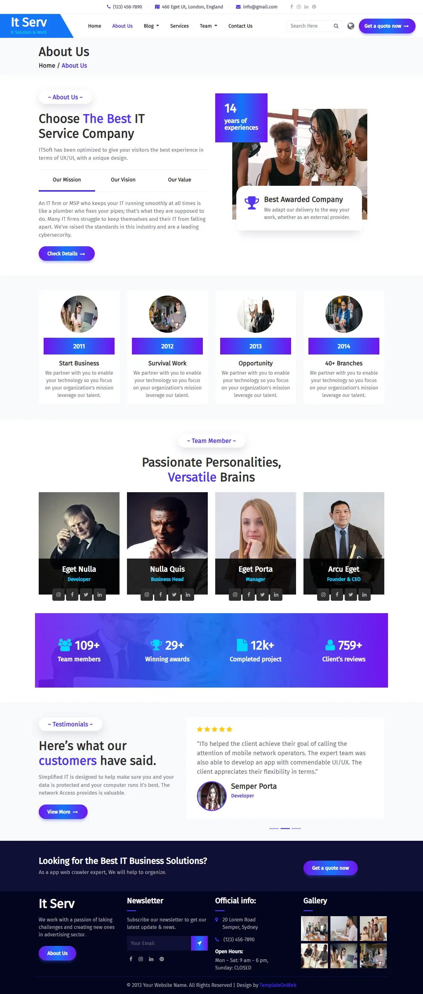 About us page html for IT business
