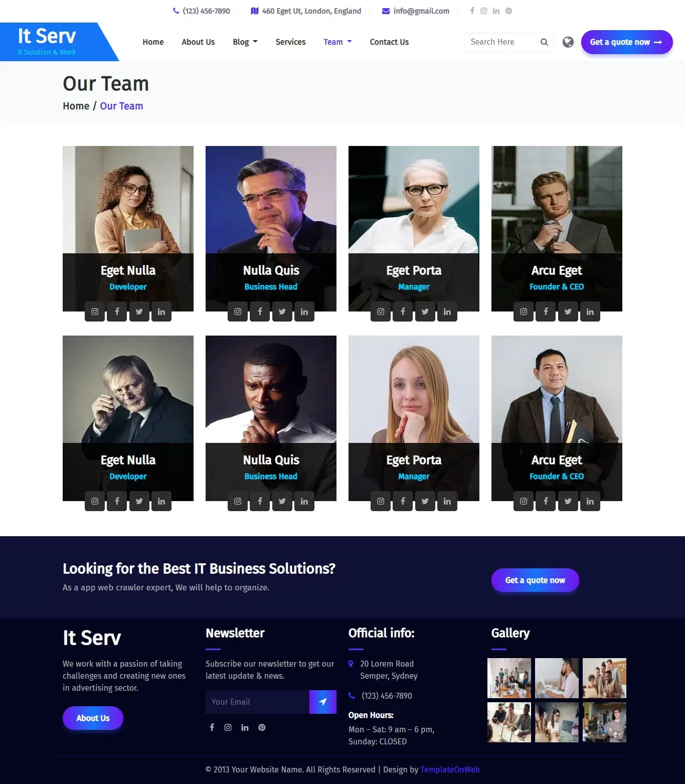 IT business team page html