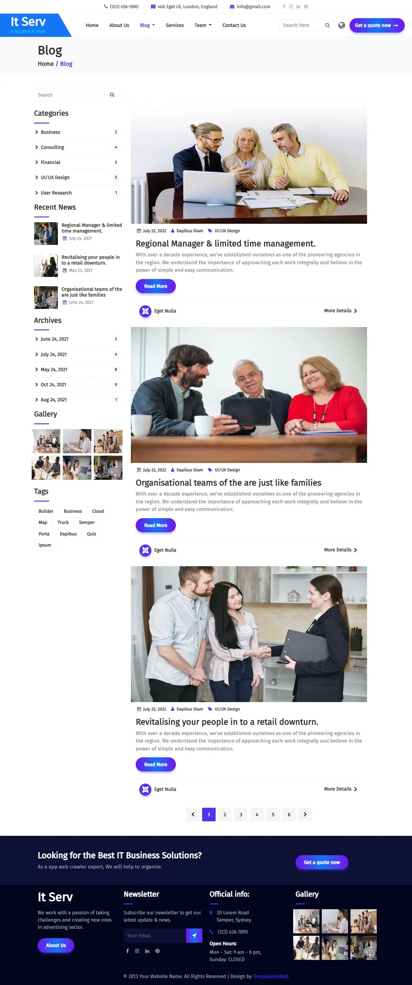 Responsive blogs listing page for IT company