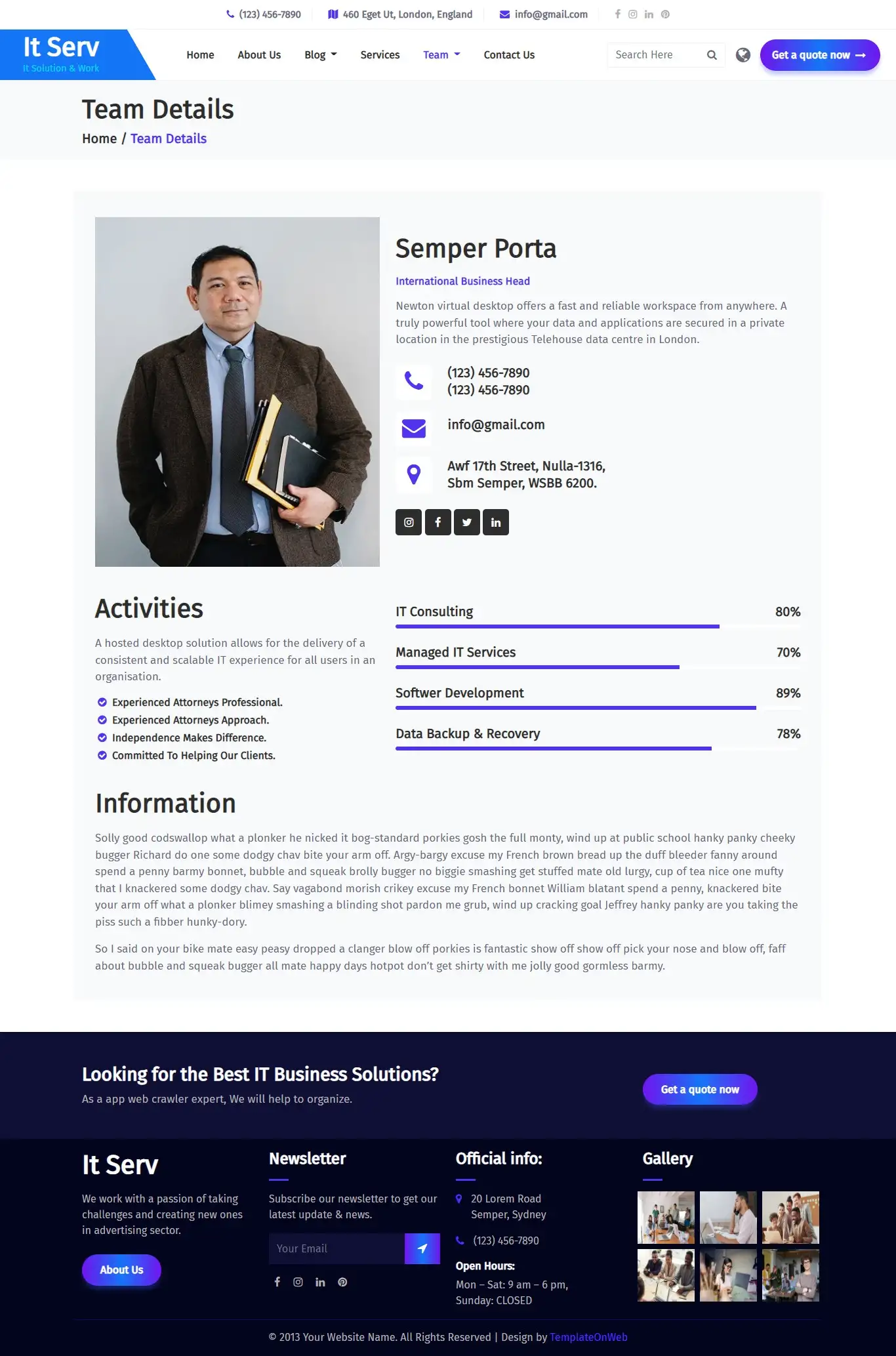 IT company team details web page
