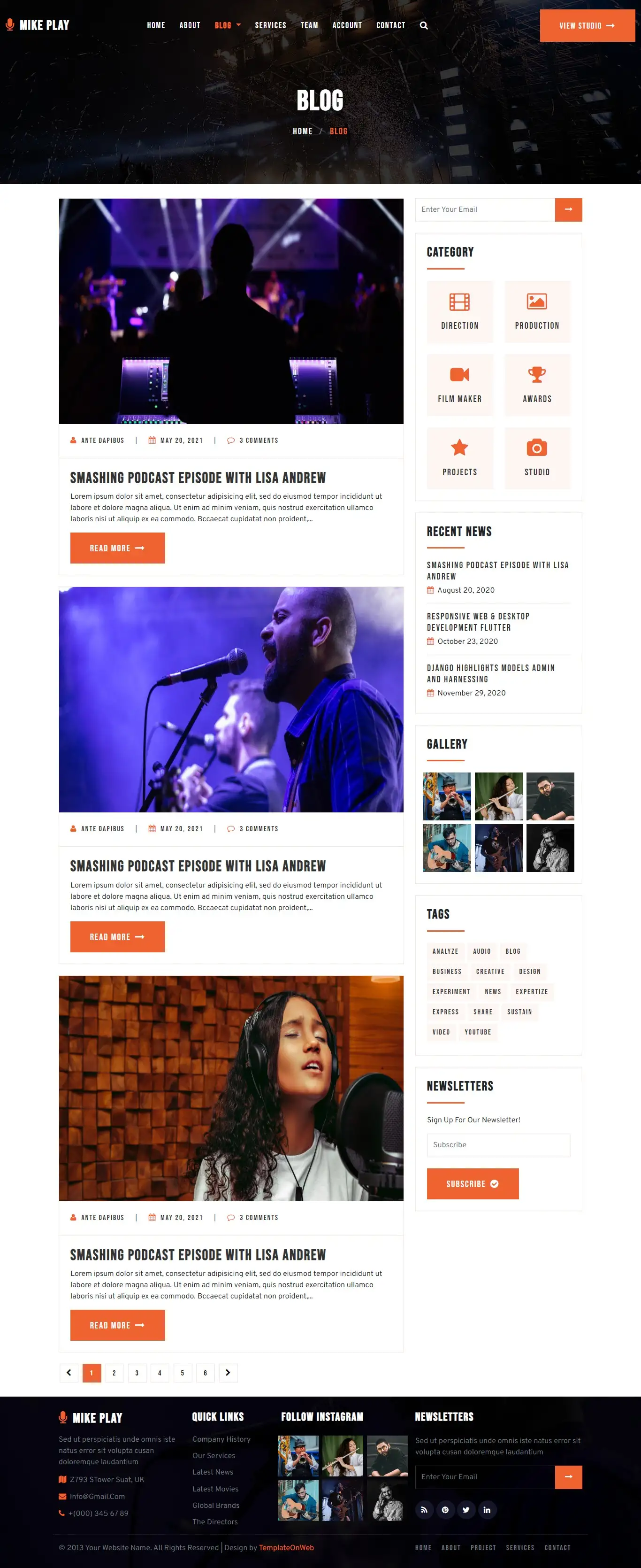 Music performance blogs page html
