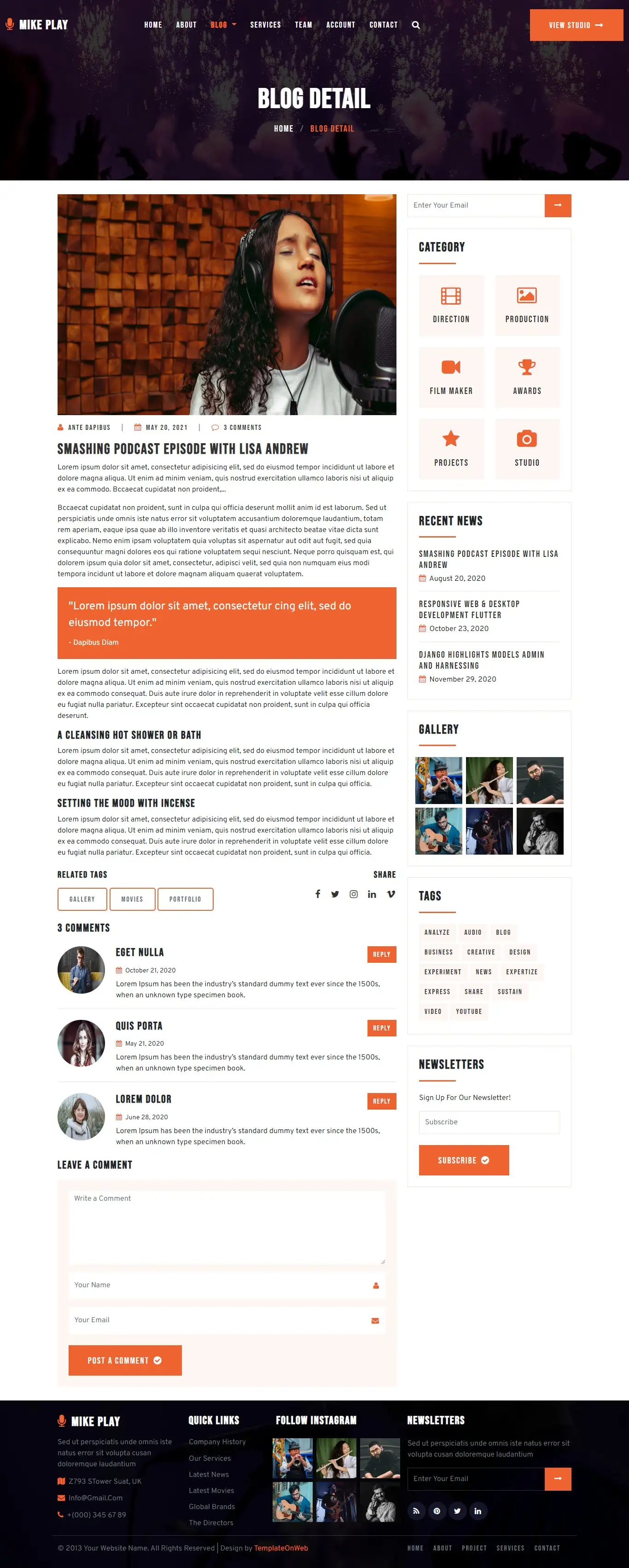 Musician shows blog details