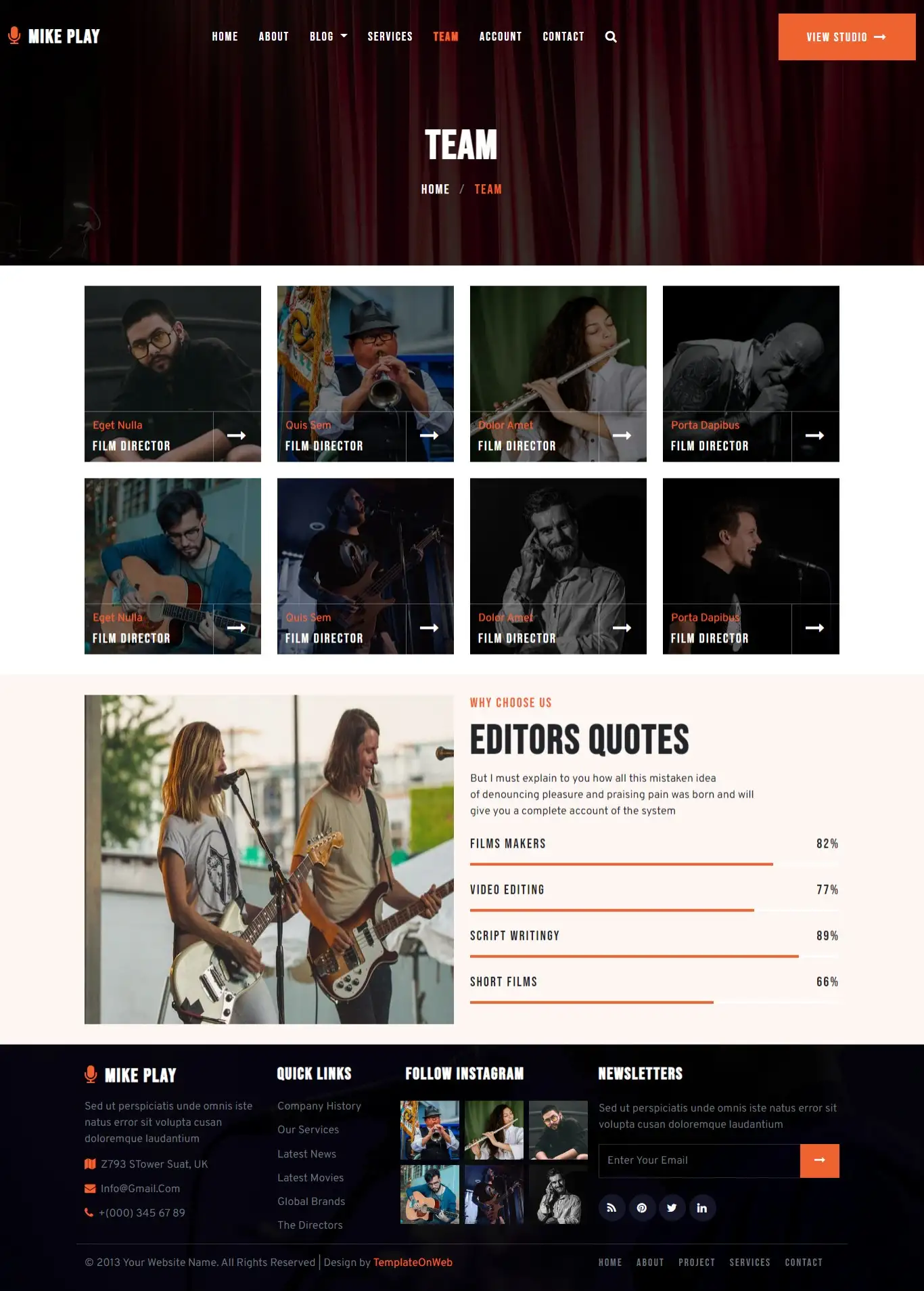 Musicians team profile web template
