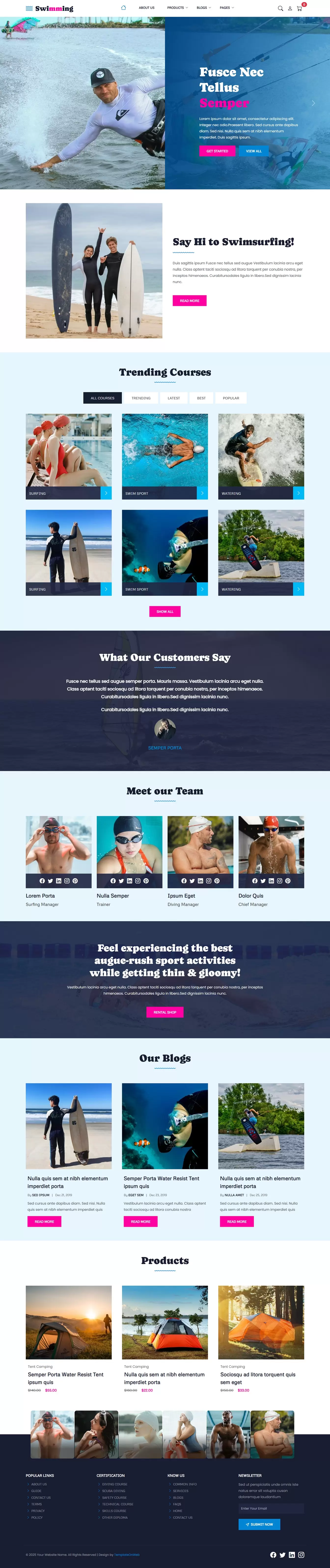 Responsive swimming website template built with Bootstrap
