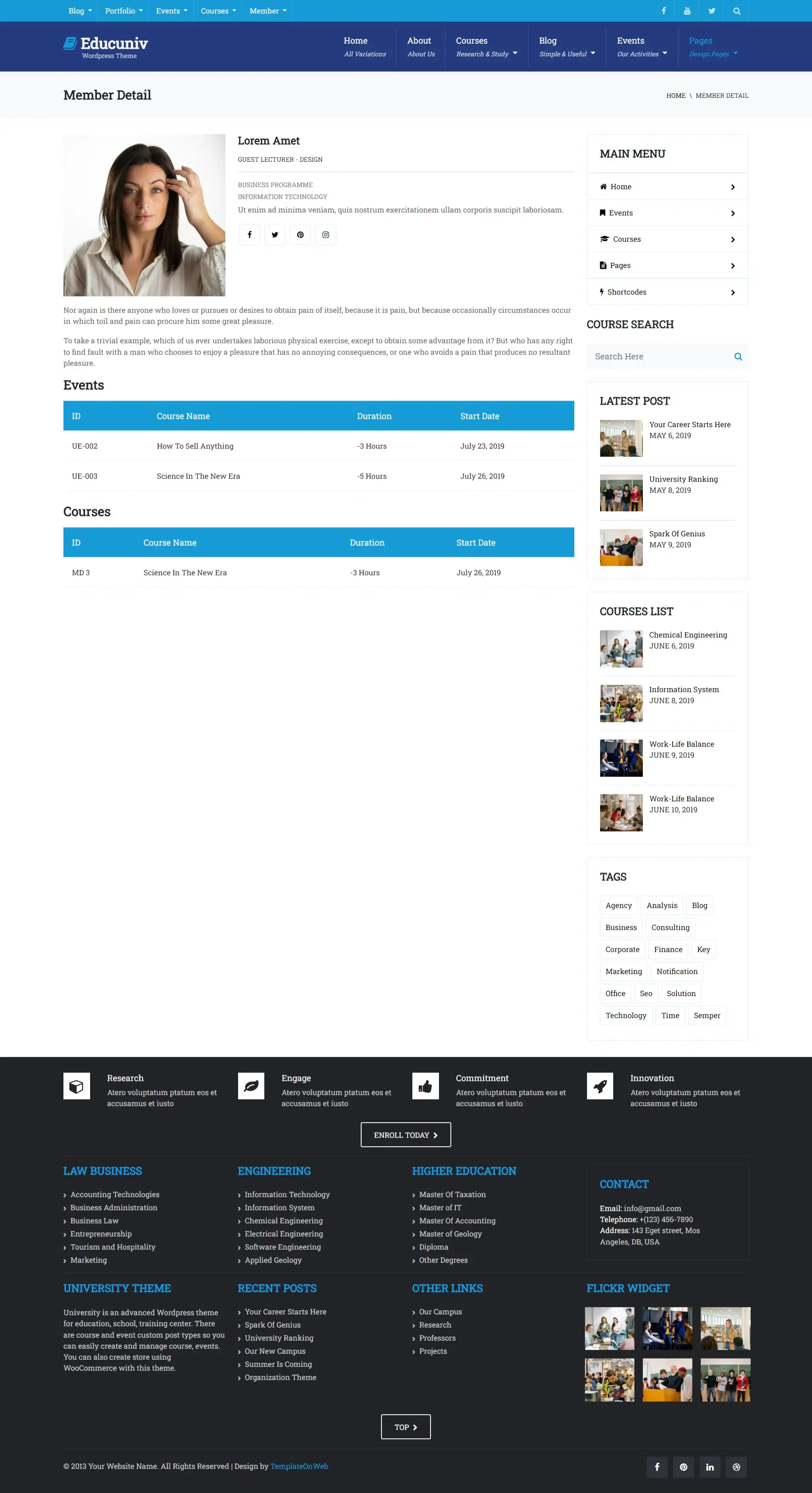 Teacher details web page