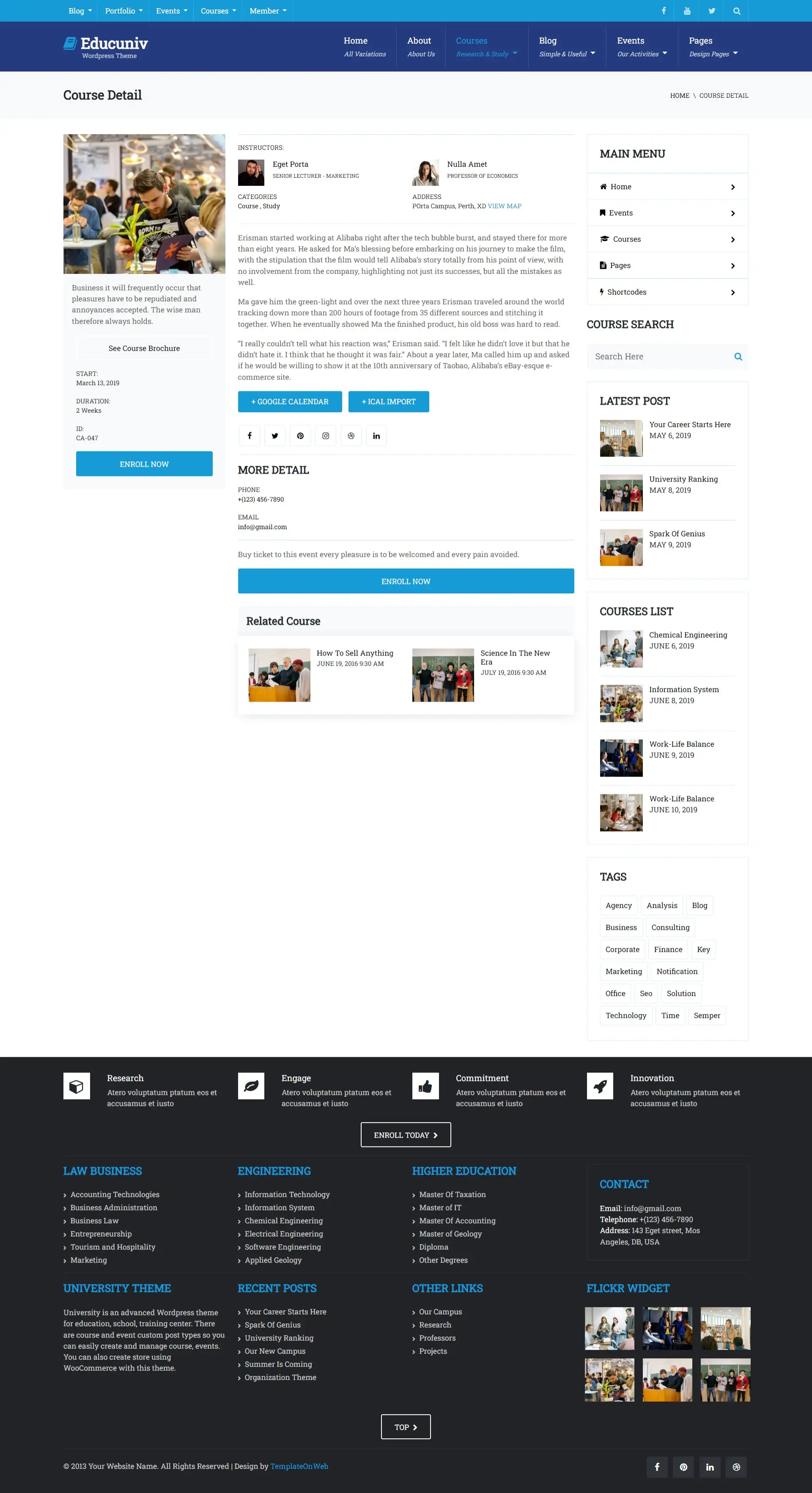 University course details html design