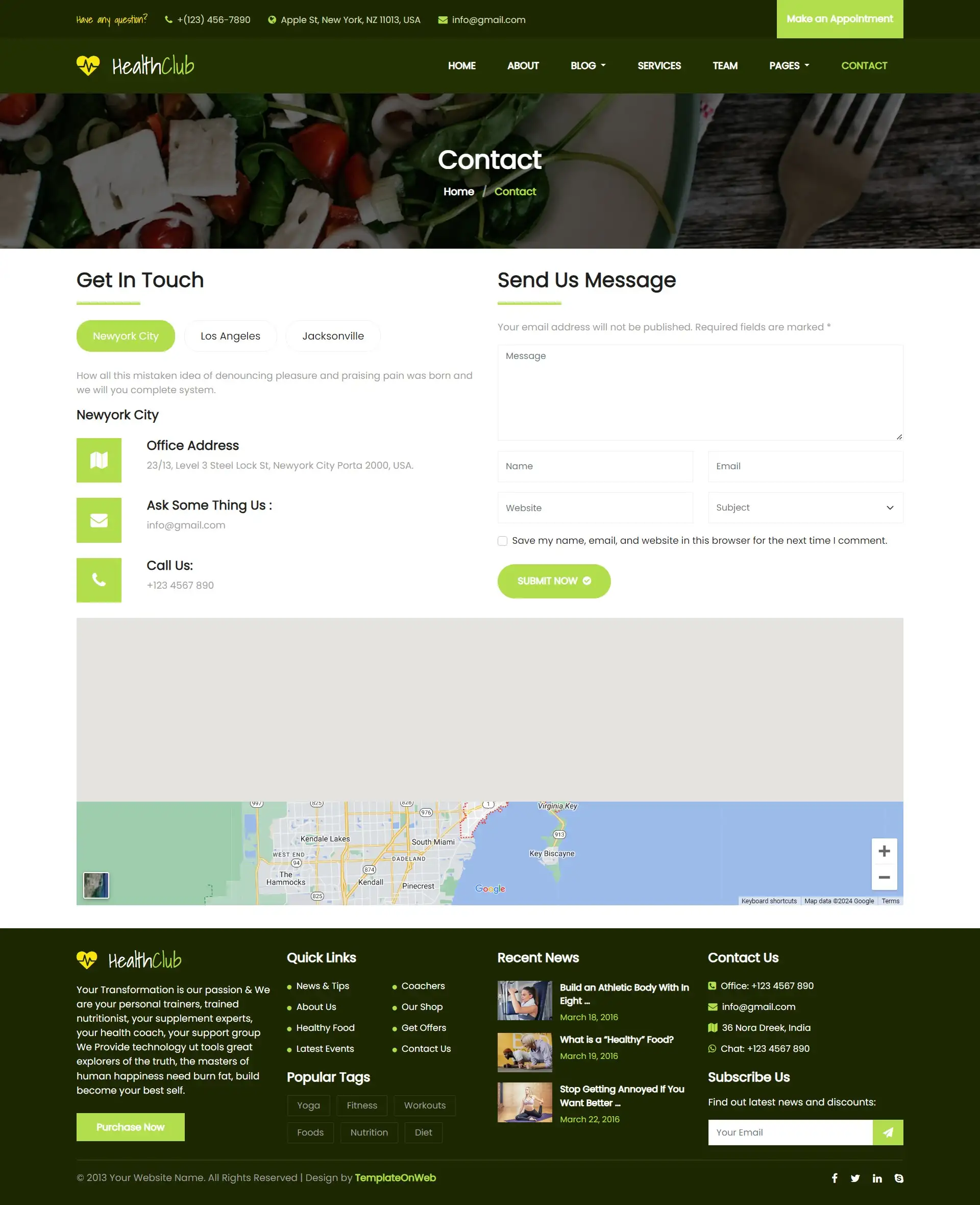 Health club contact us page