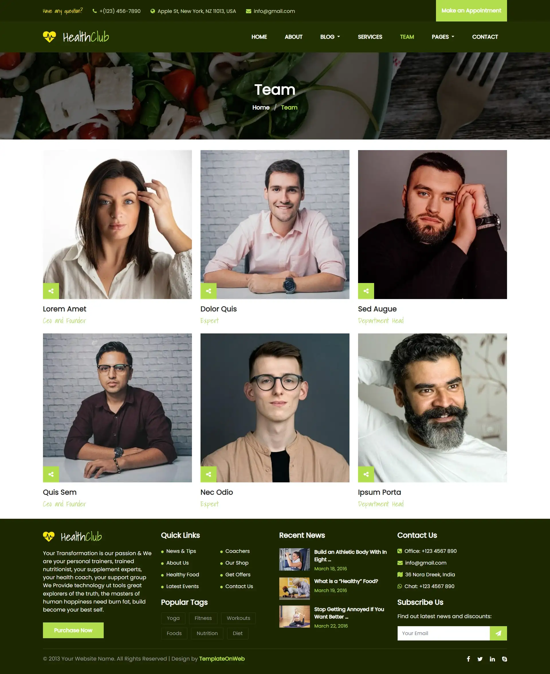 Health experts team responsive page