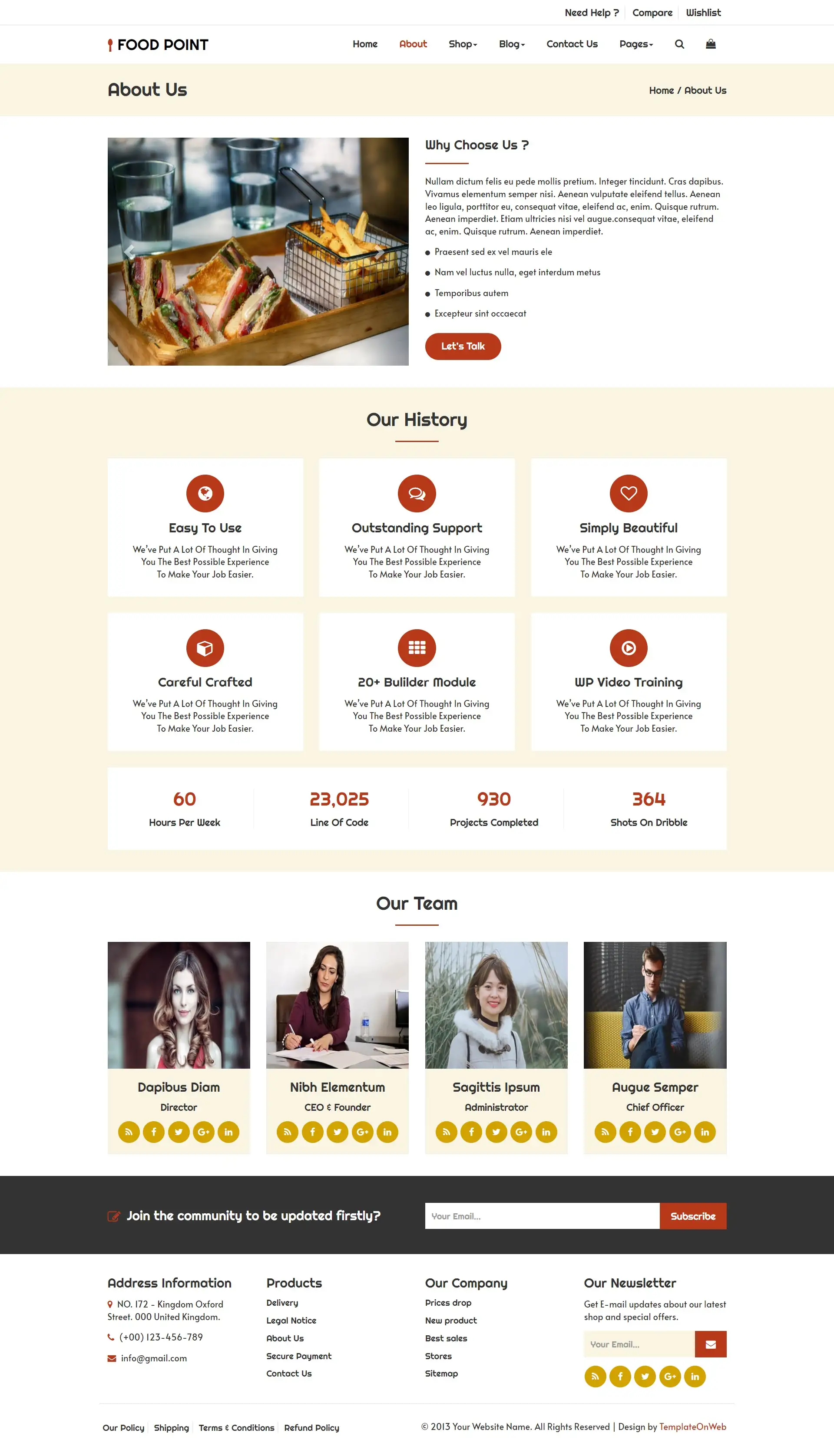About food catering platform web page
