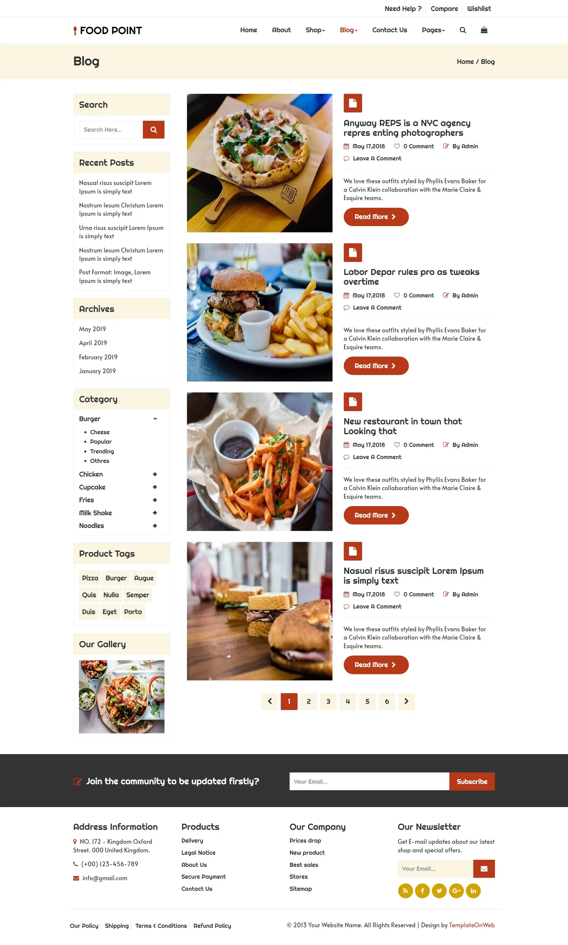 Food preparation blogs list web layout