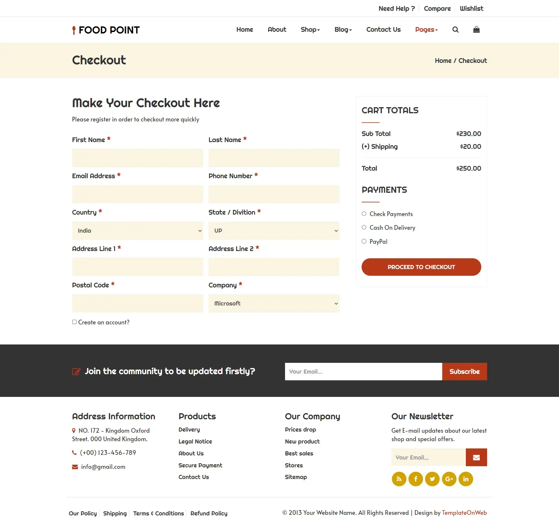 Place food orders checkout page html