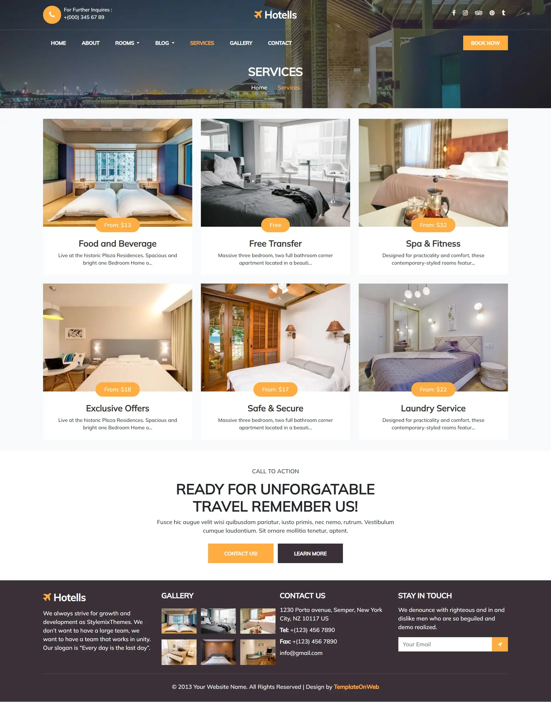 Variety of room services in hotel