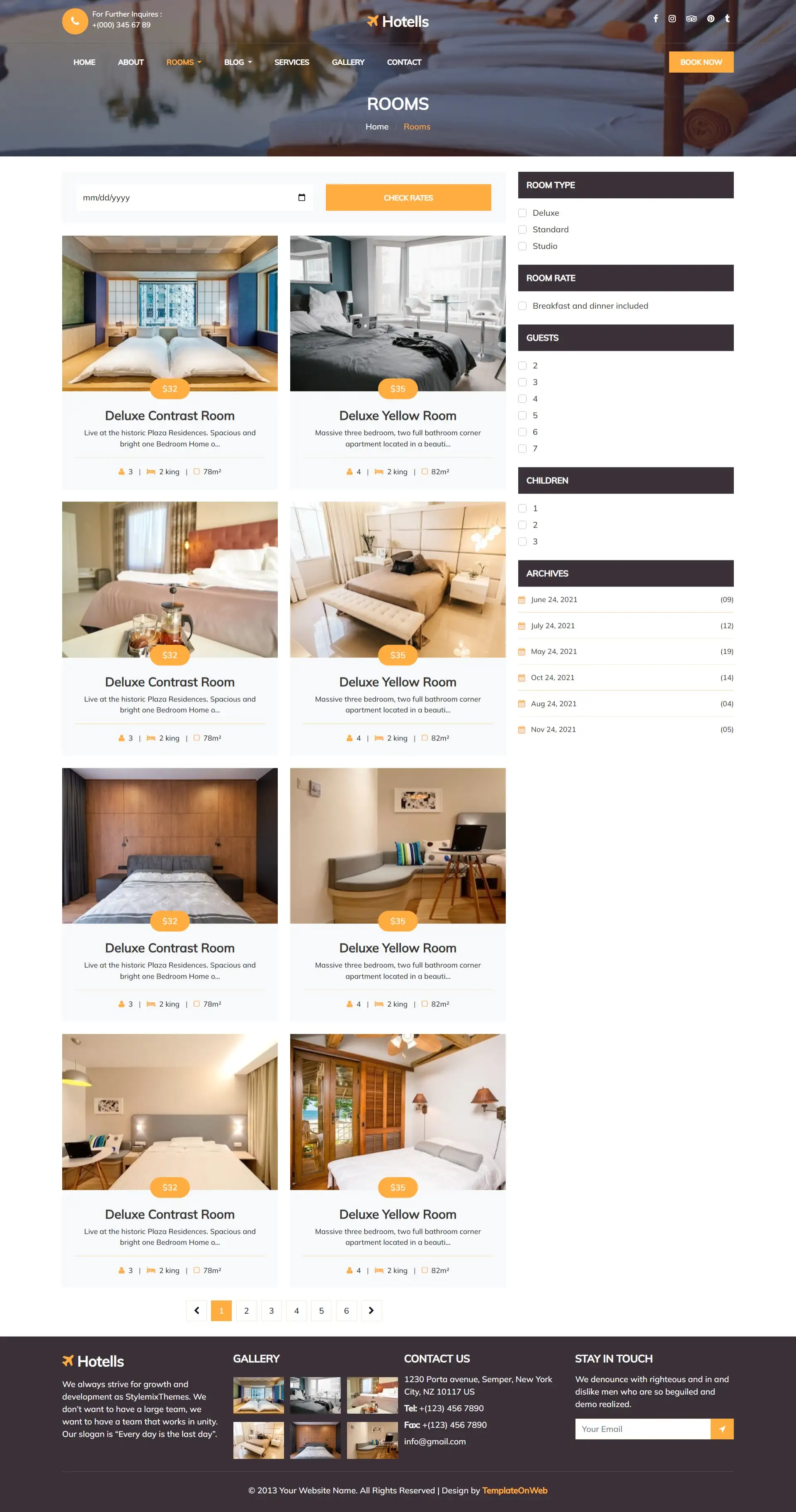 Lodging provider room listing with room type