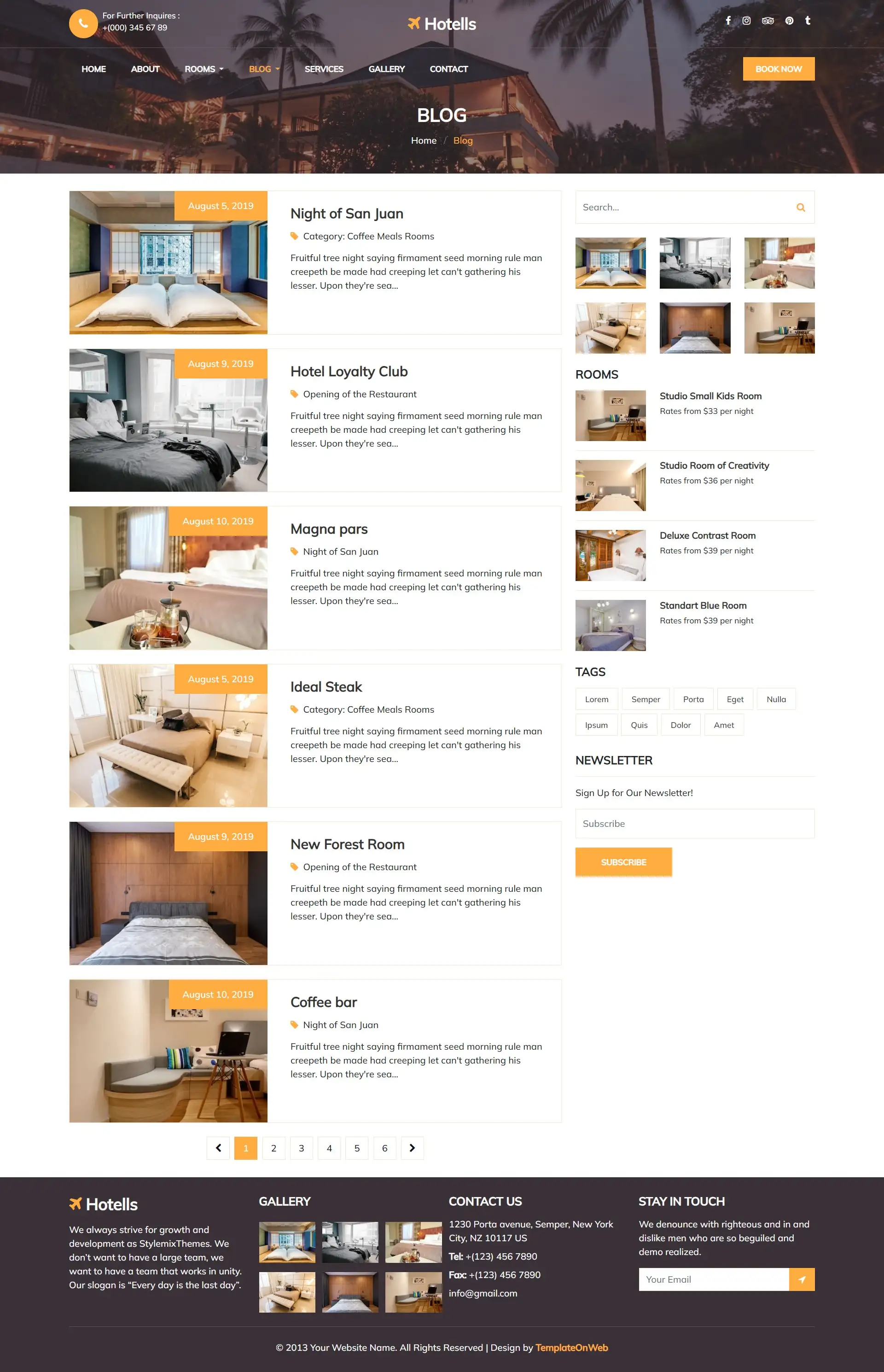 Tourism entertainment blogs list responsive web page