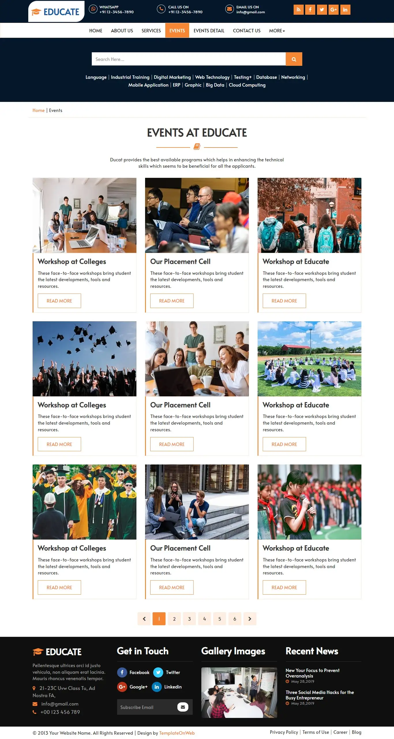 Engineering course e-learning event listing html