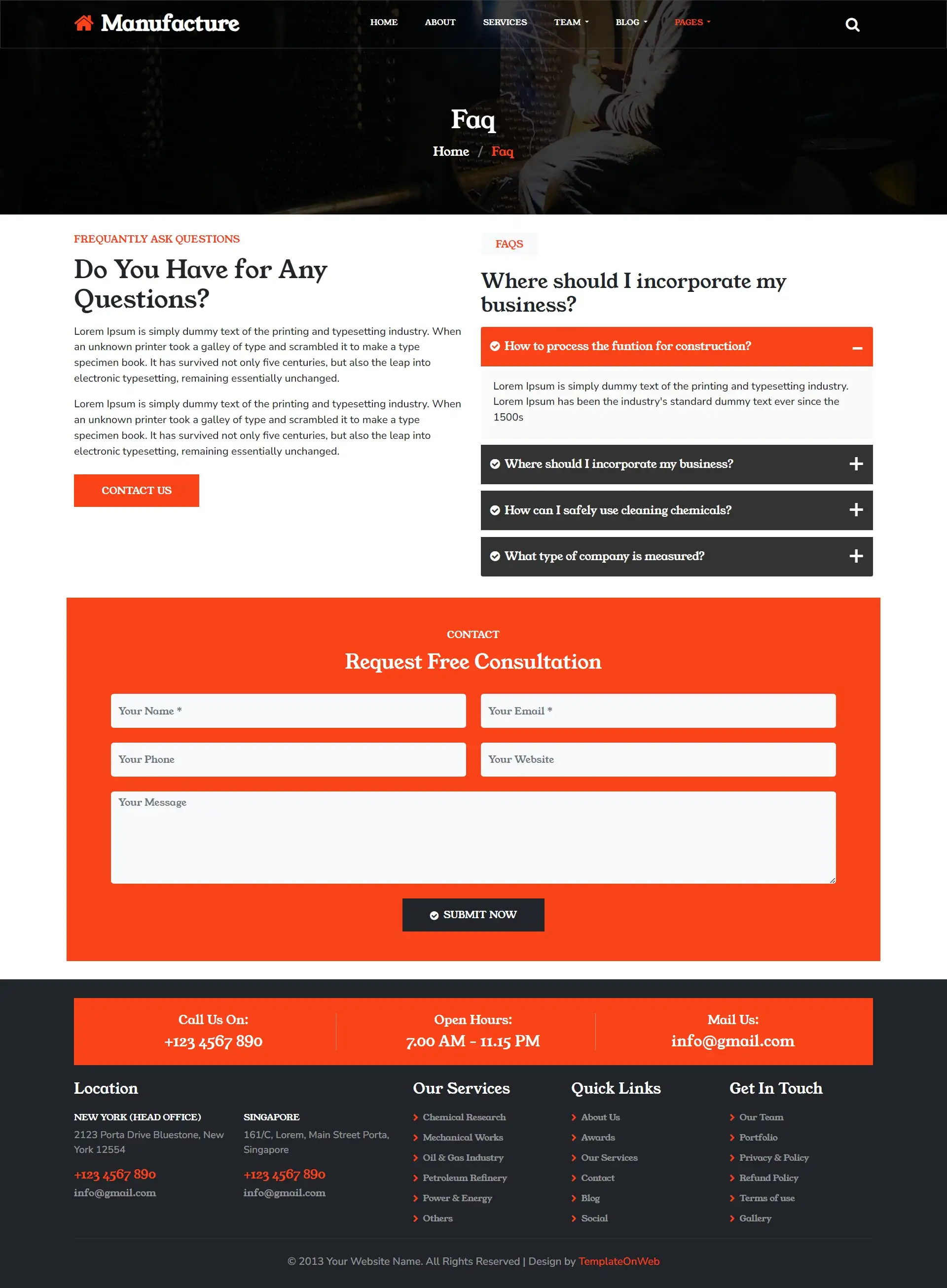 Faqs web page of manufacturer process