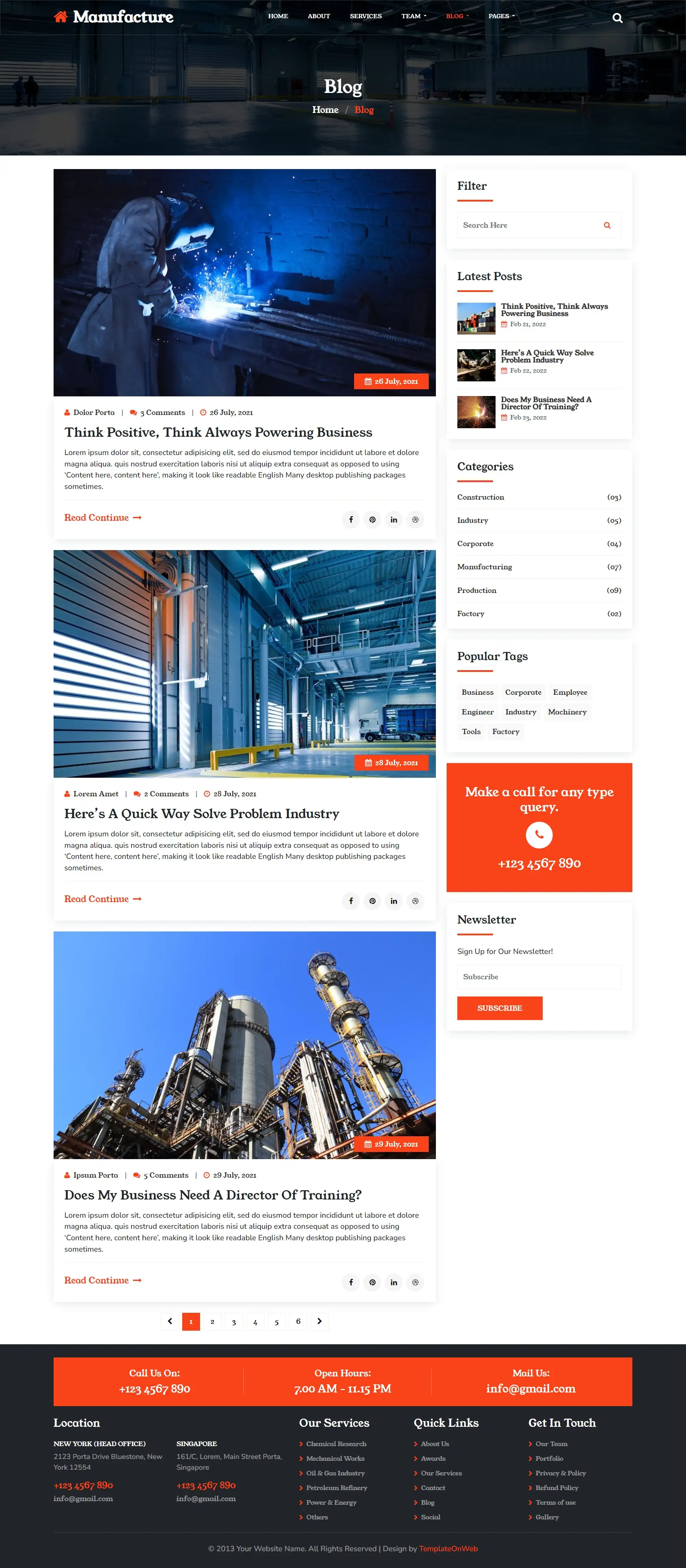 Manufacturing blogs listing page in bootstrap 5