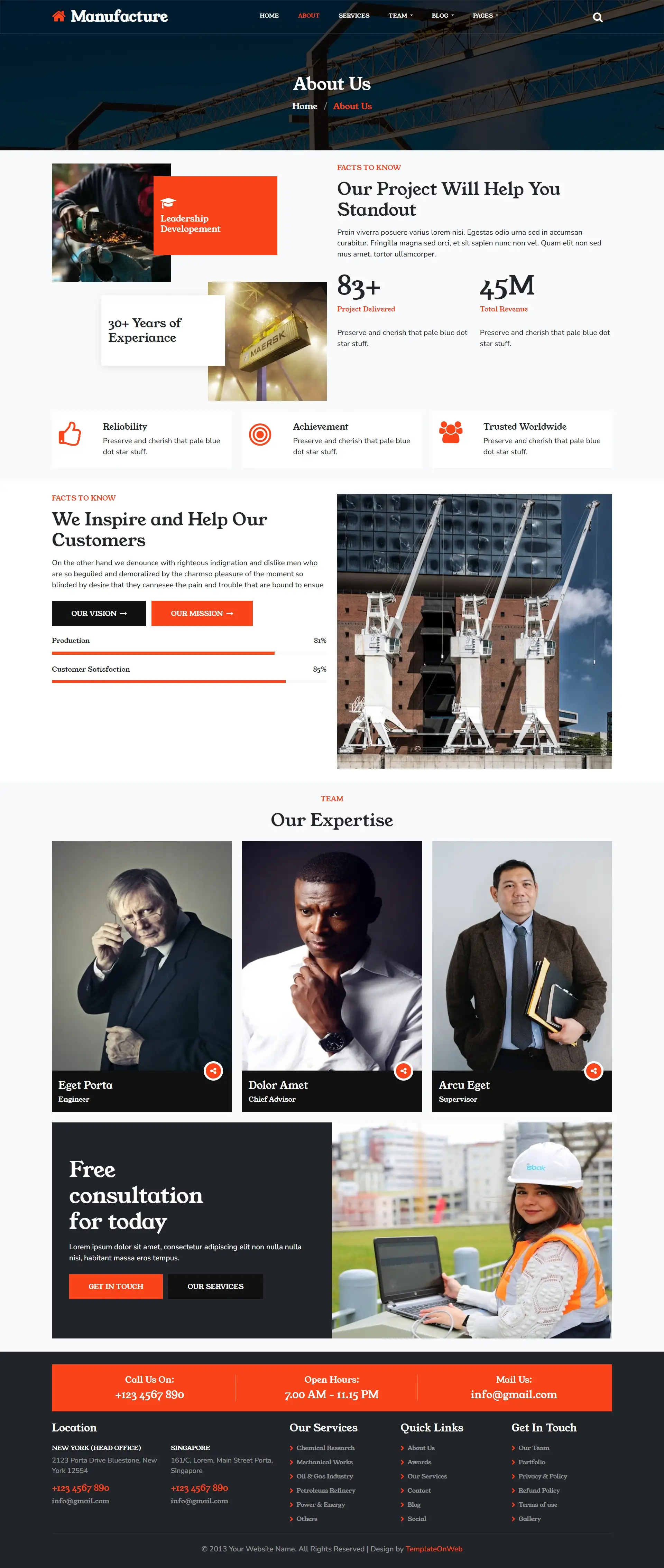 Manufacturing business details web page