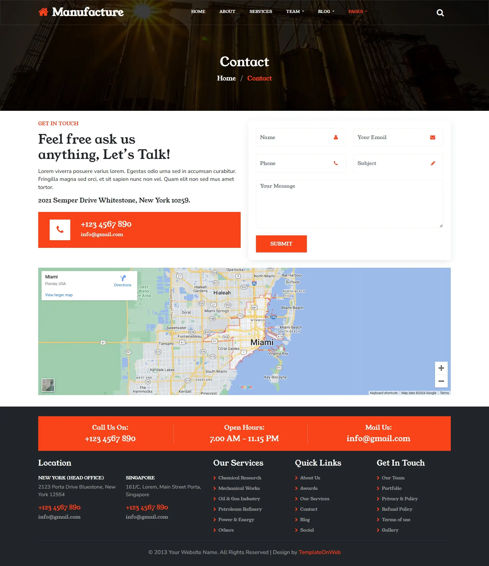 Manufacturing company contact page