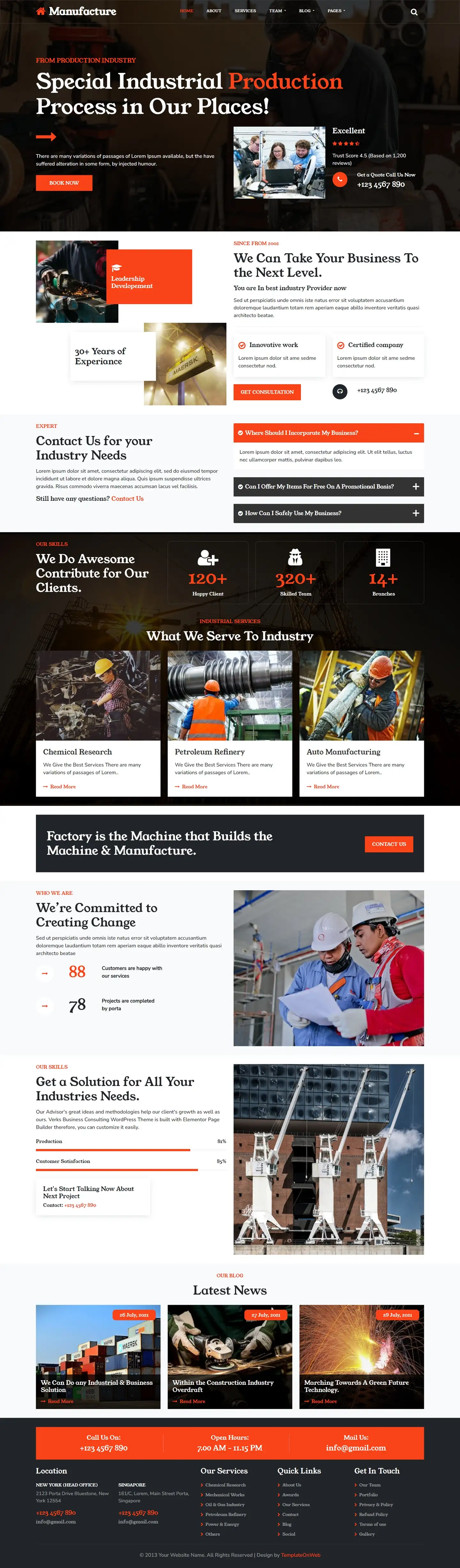 Manufacturing website template home page