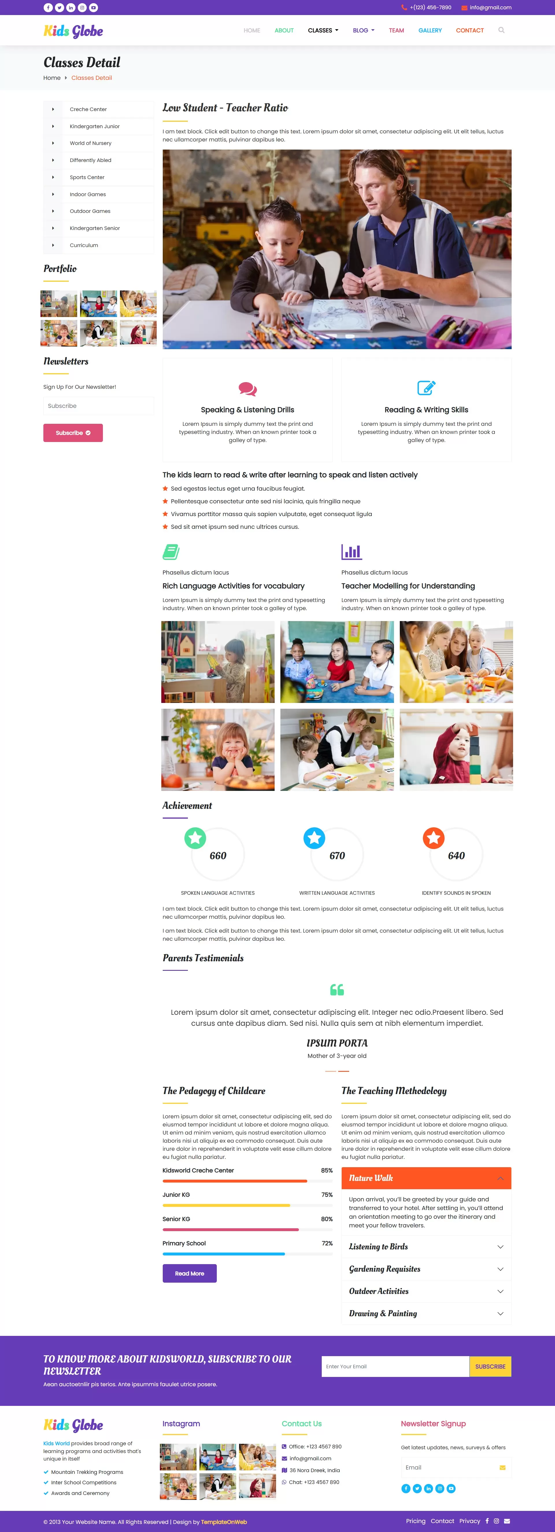 Kids class details for after-school programs