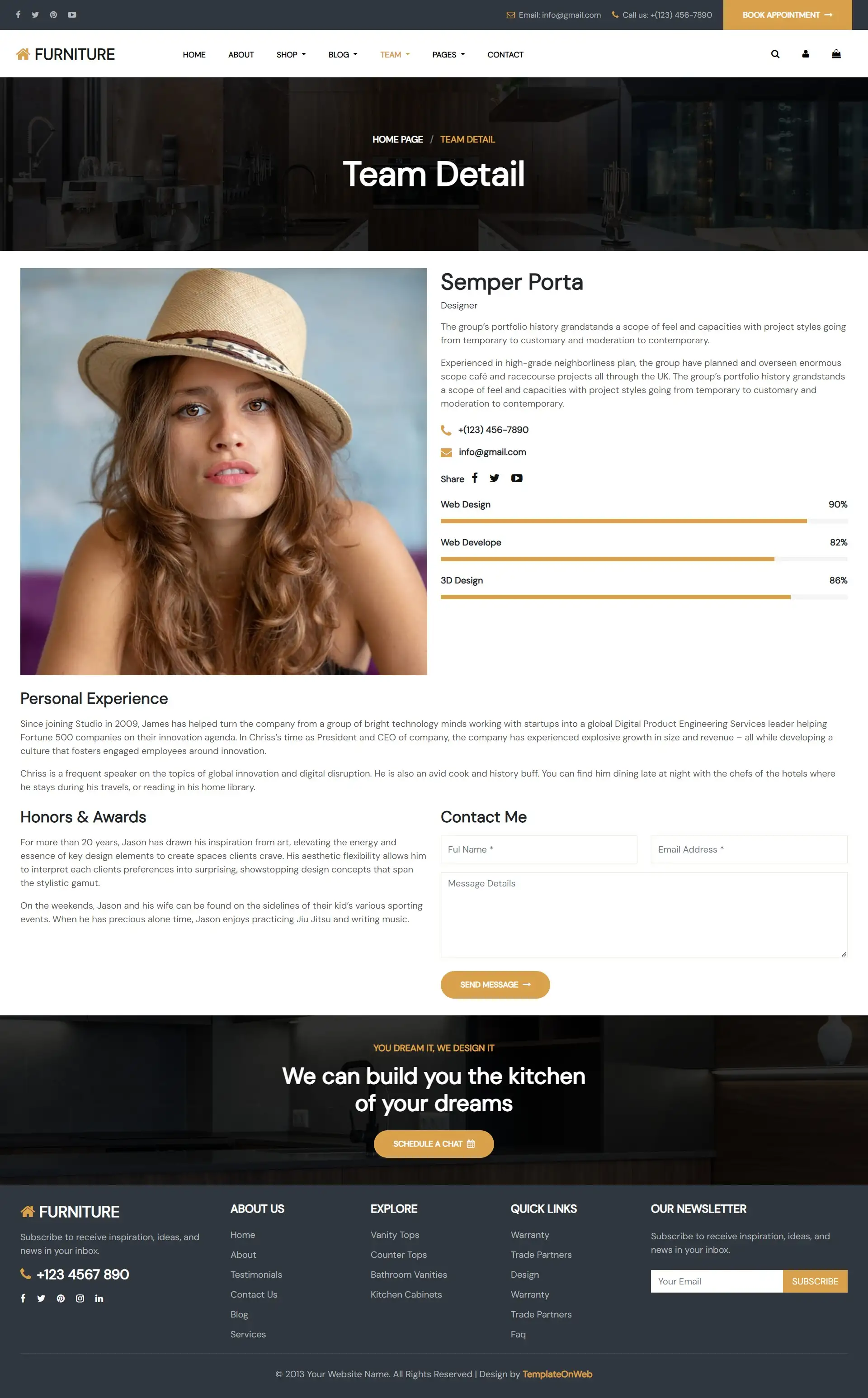 Interior furniture company employee profile page html
