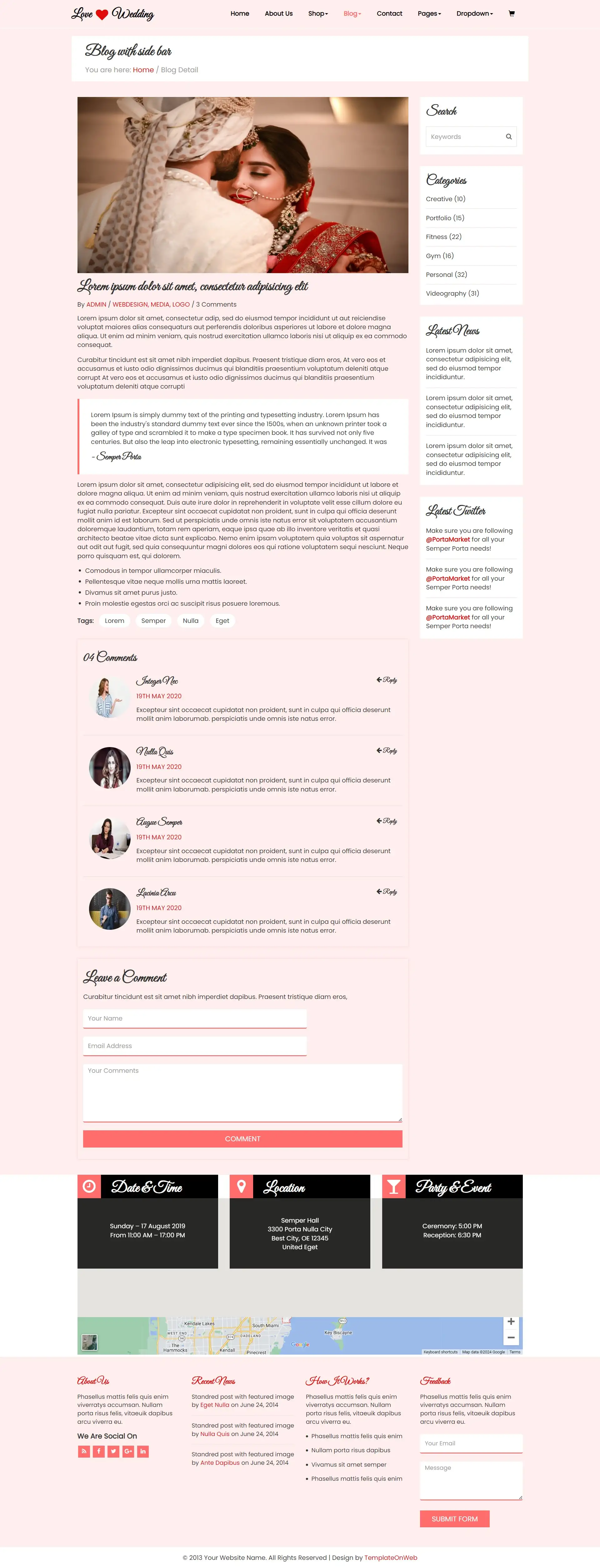 Marriage blog detail web page