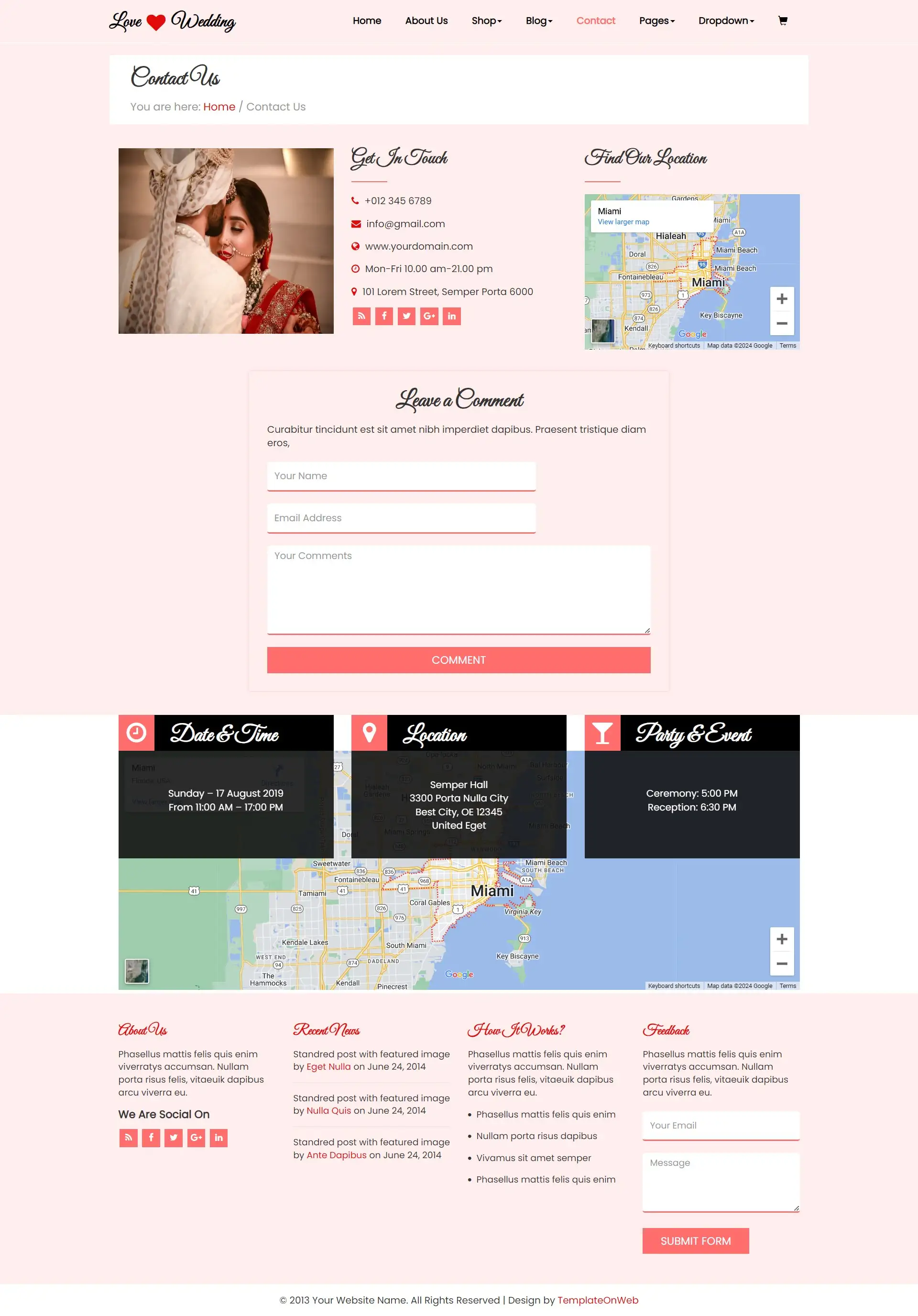 Wedding organiser address page html