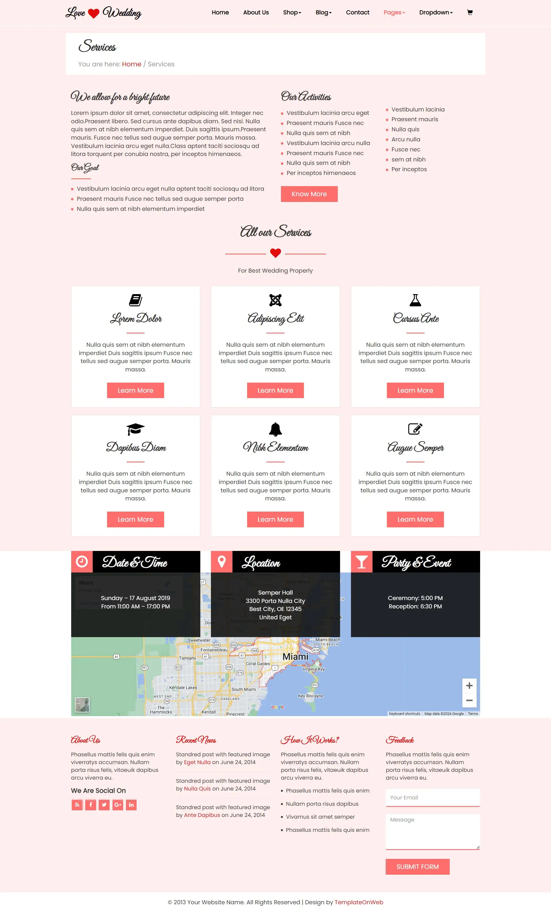 Wedding organiser services page bootstrap