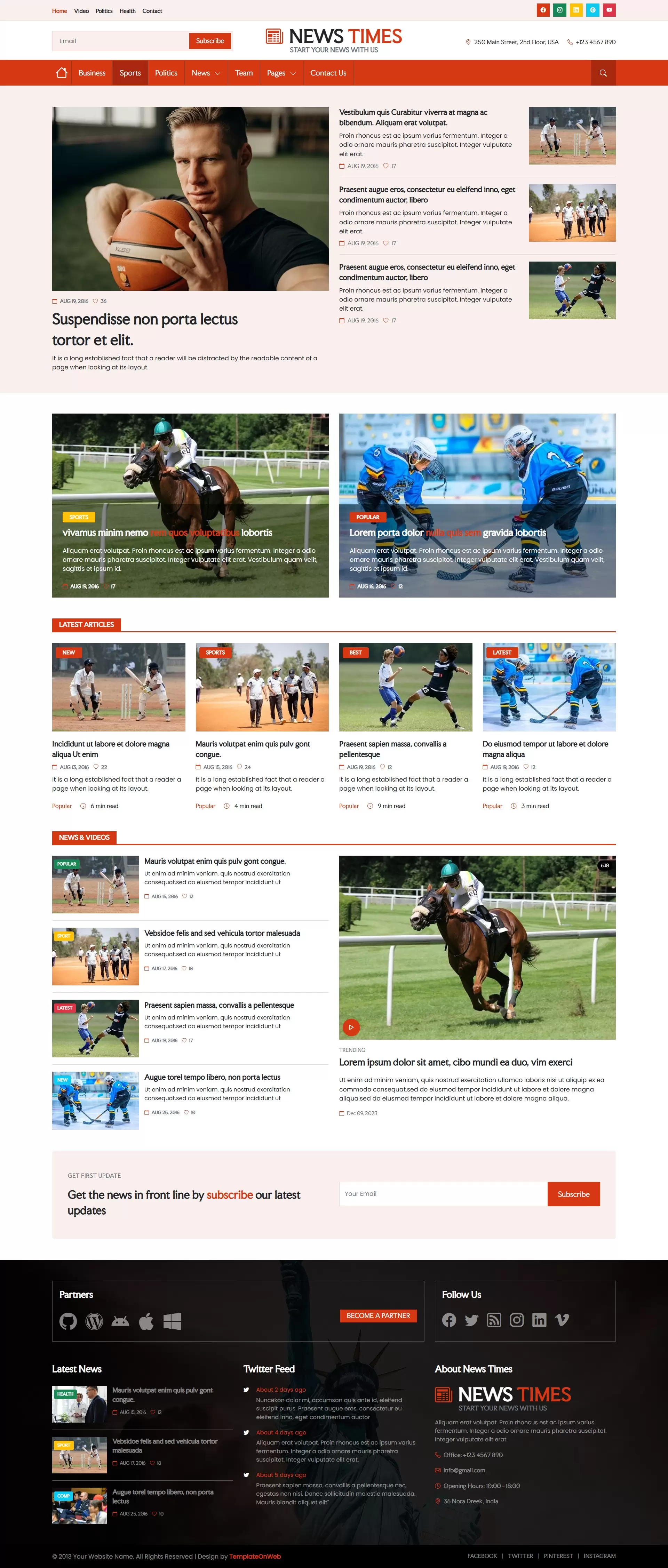 Daily published sports news page preview