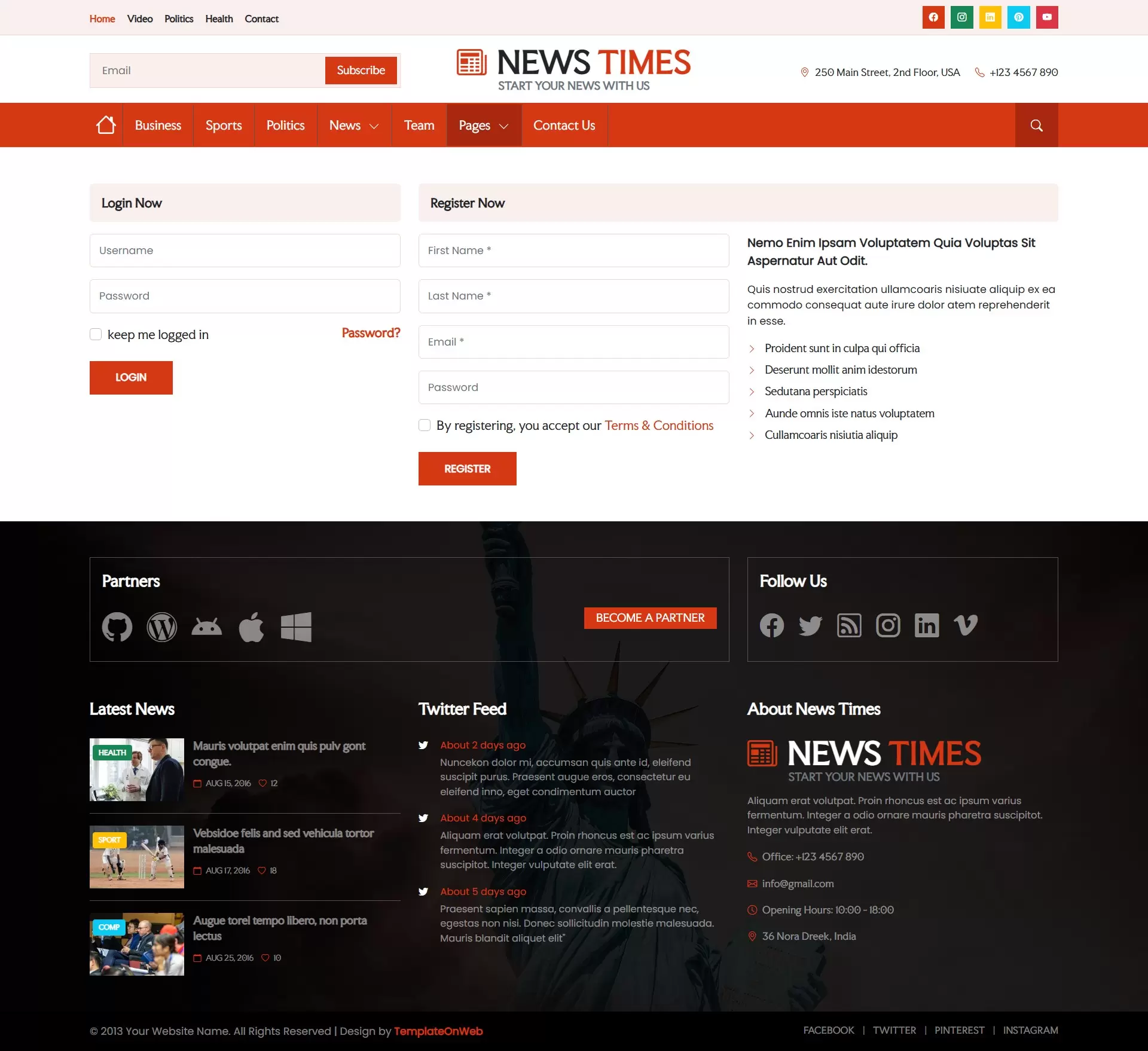 Digital news readers login and registration form