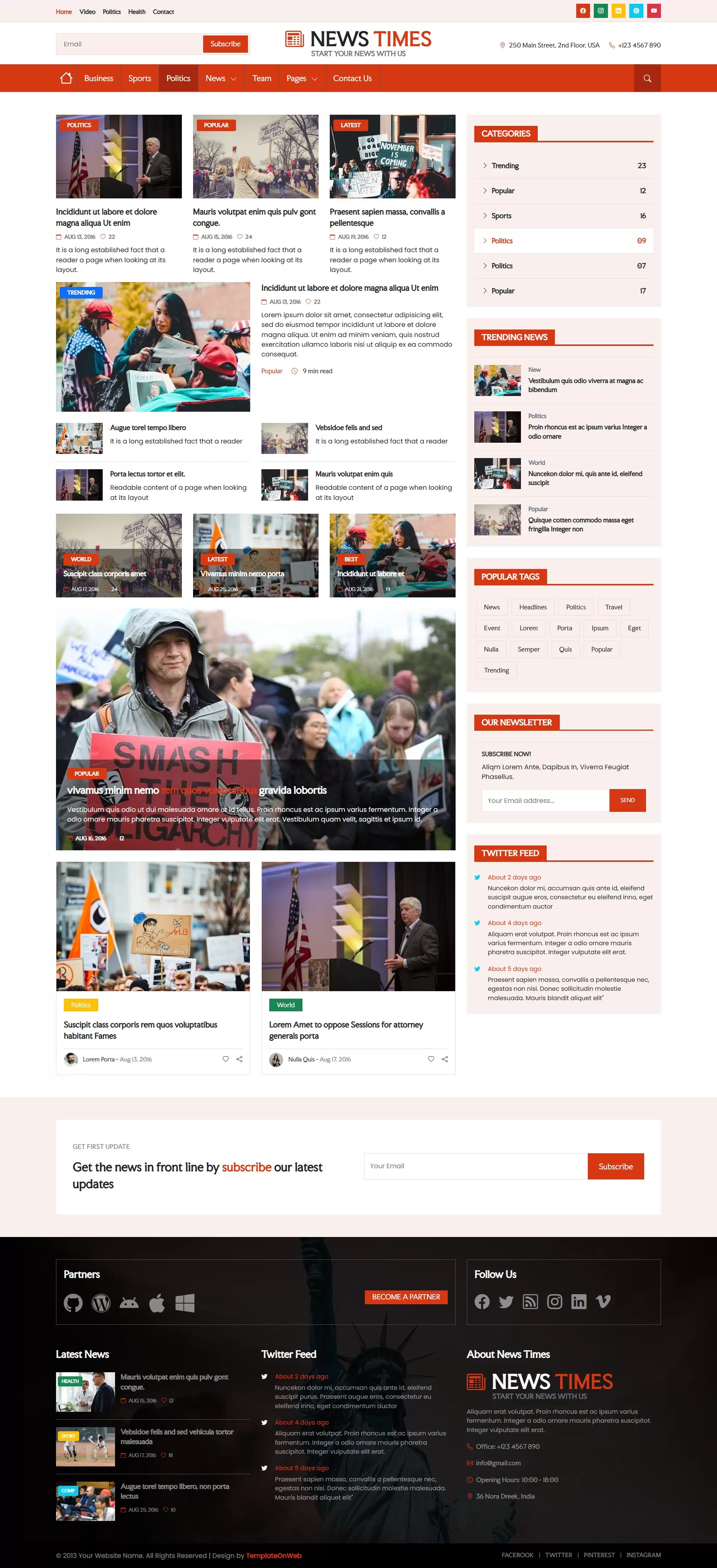 Politics news webpage built using Bootstrap 5 for newspaper websites