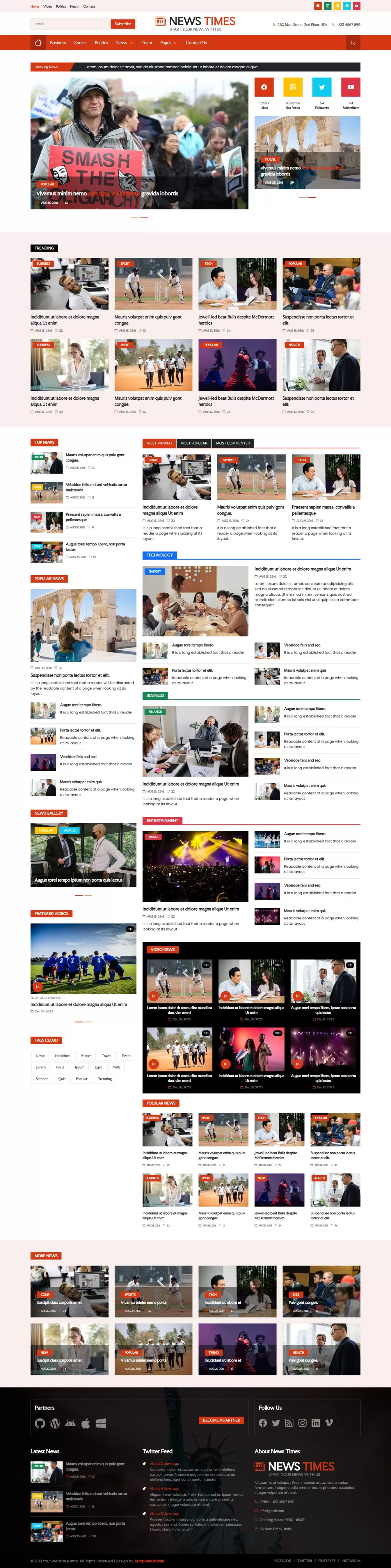 Newspaper website template home page