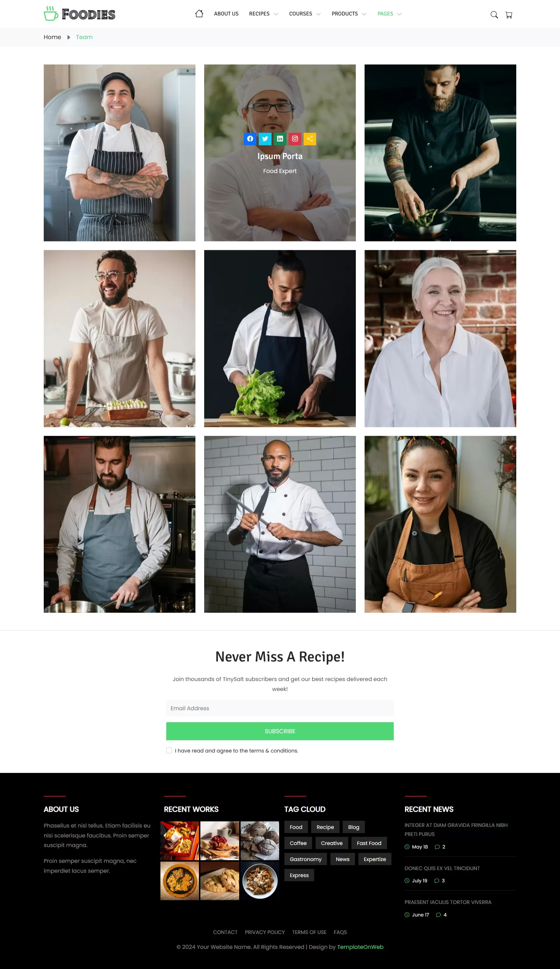 ists all the courses taught by the chef with direct connect links