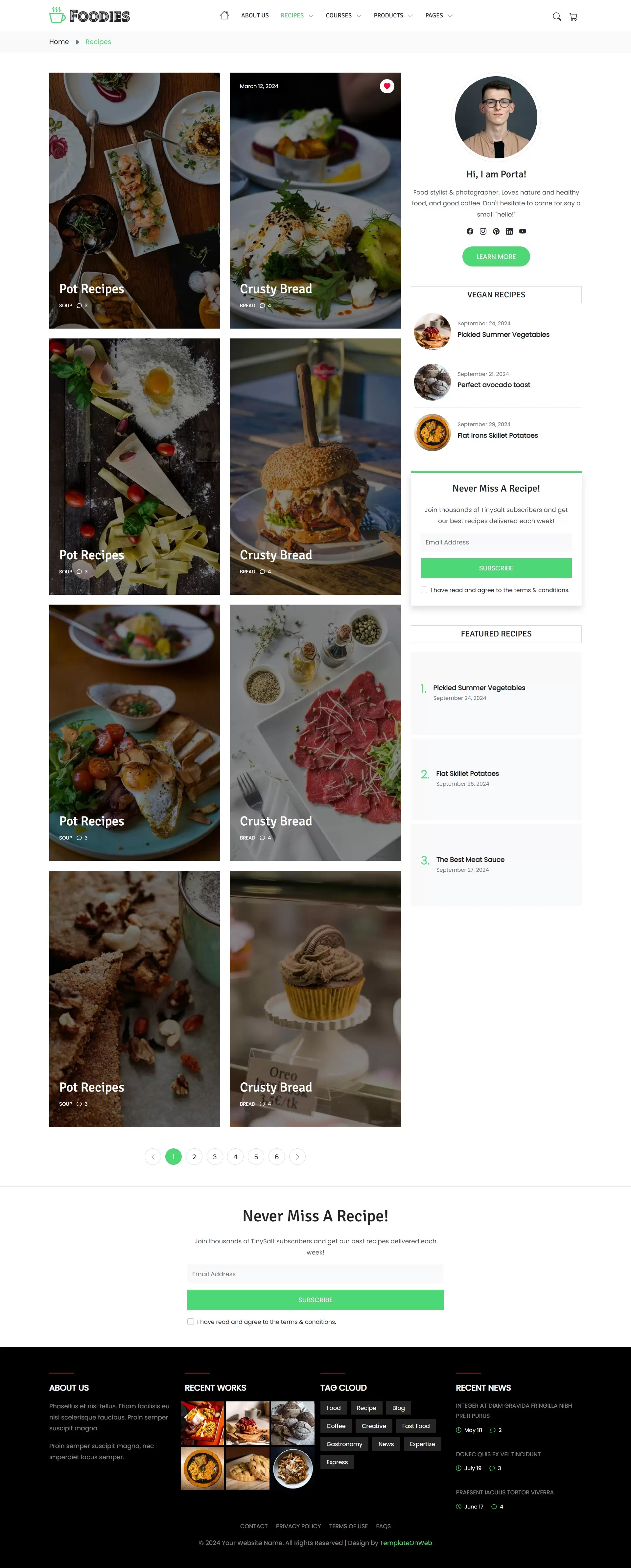 Displays a list of all available recipes
