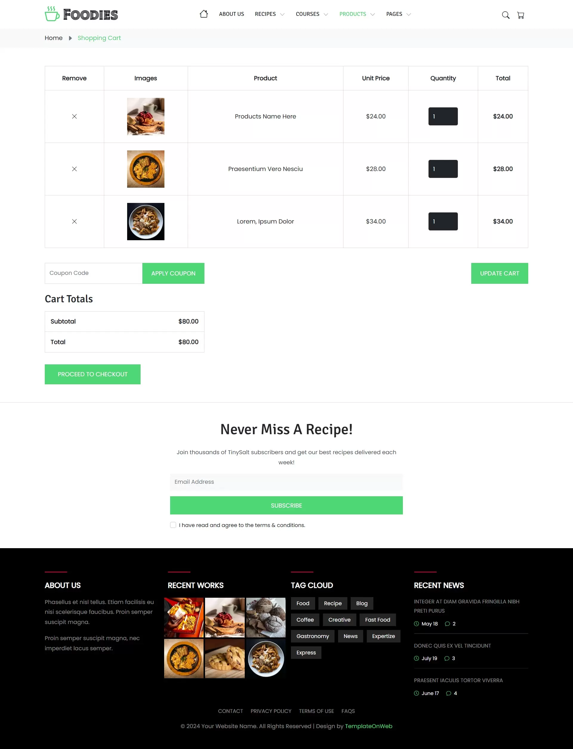 List of selected items with quantity update and price breakdown