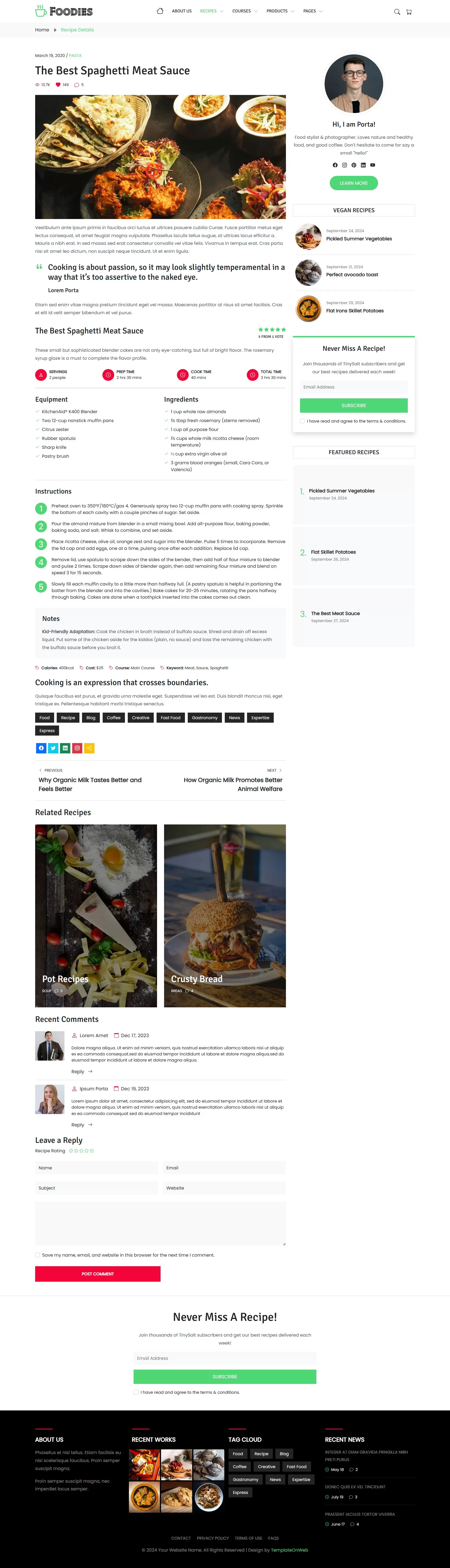 Provides detailed recipe instructions, ingredients, cooking time, and images