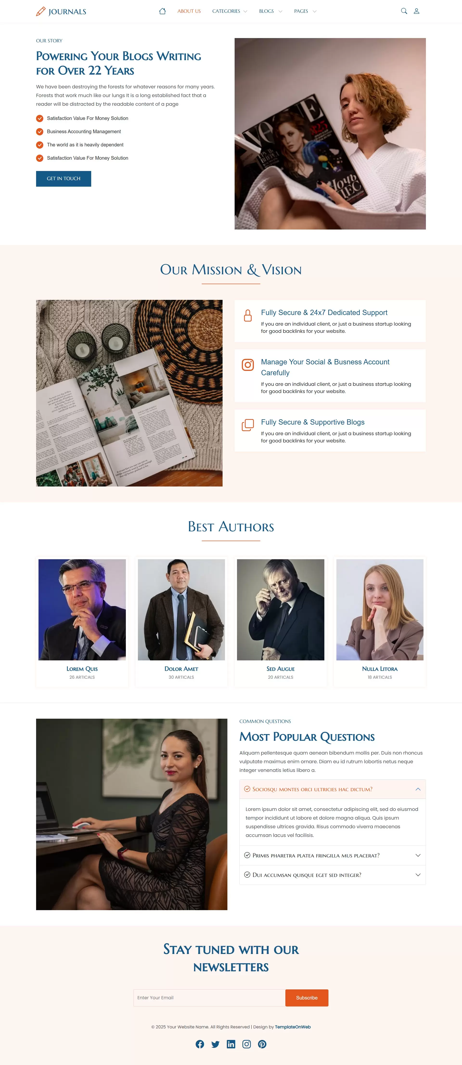Clean about page design with bio and image