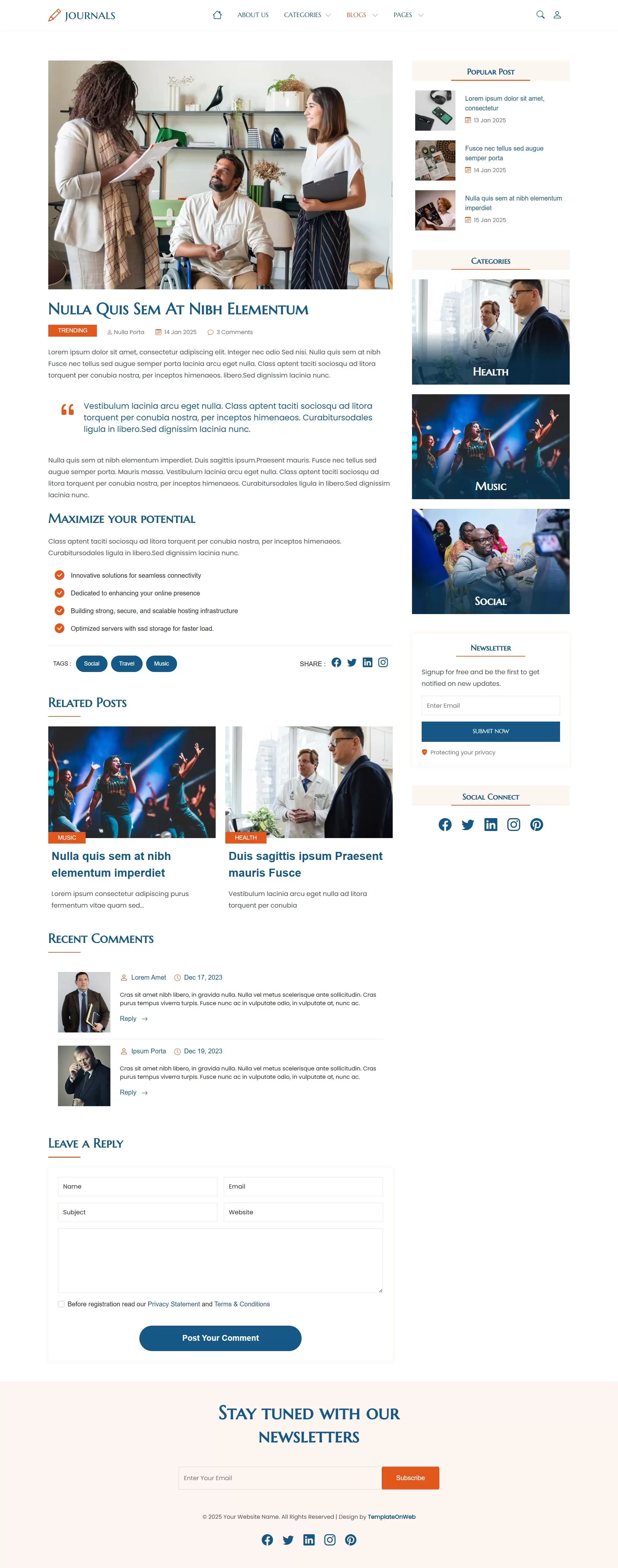 Clean blog post layout with sidebar and comments section