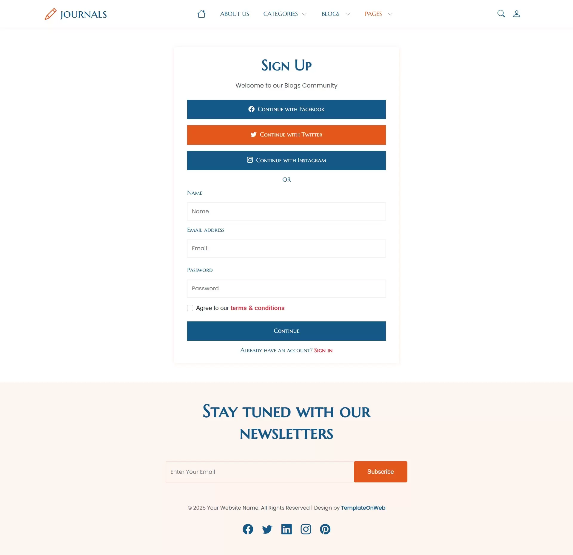Register form for creating blog account to comment on blog
