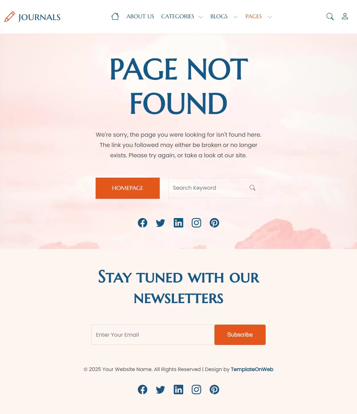 Responsive 404 error page template with back home button