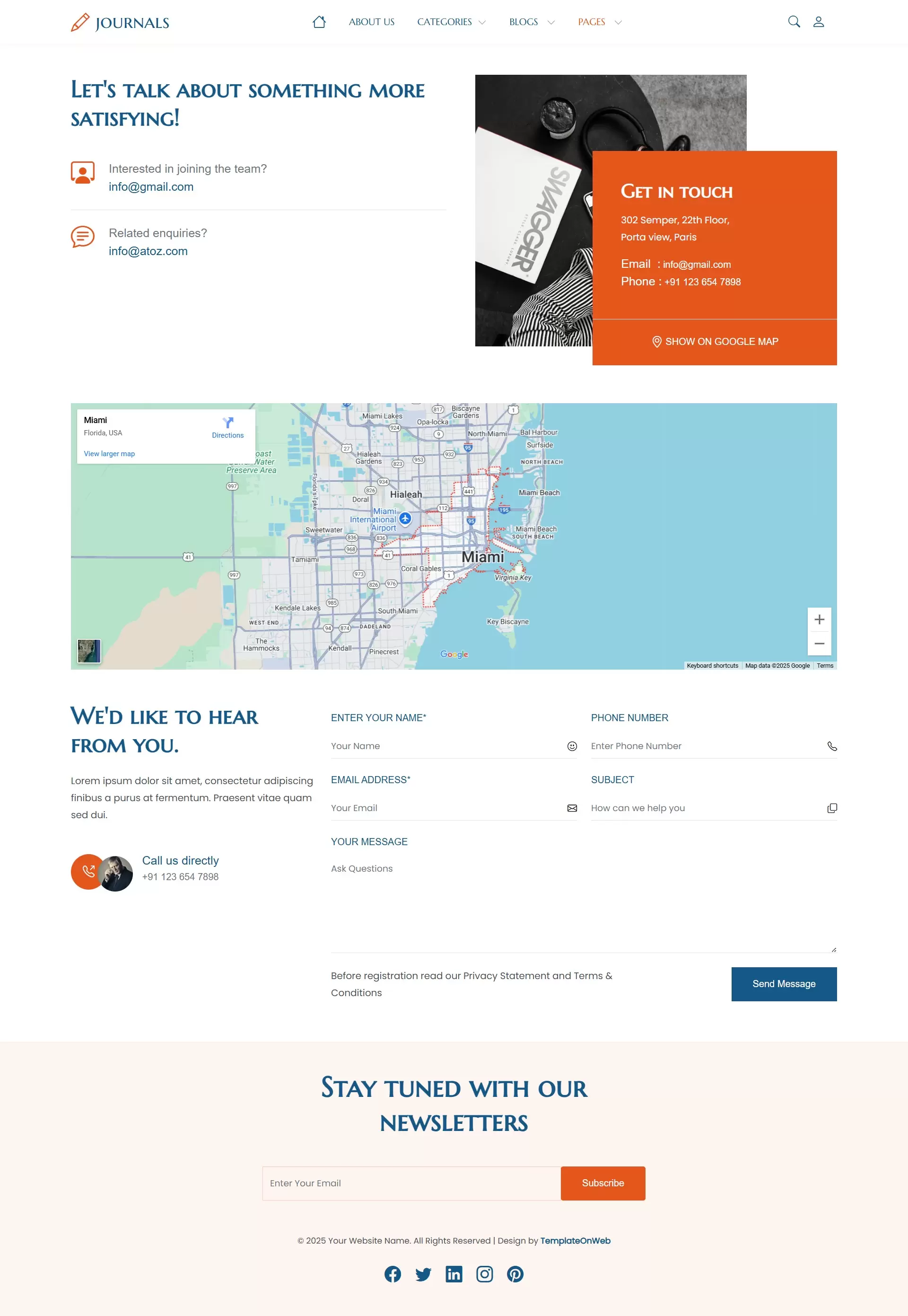 Responsive contact page with form and map integration