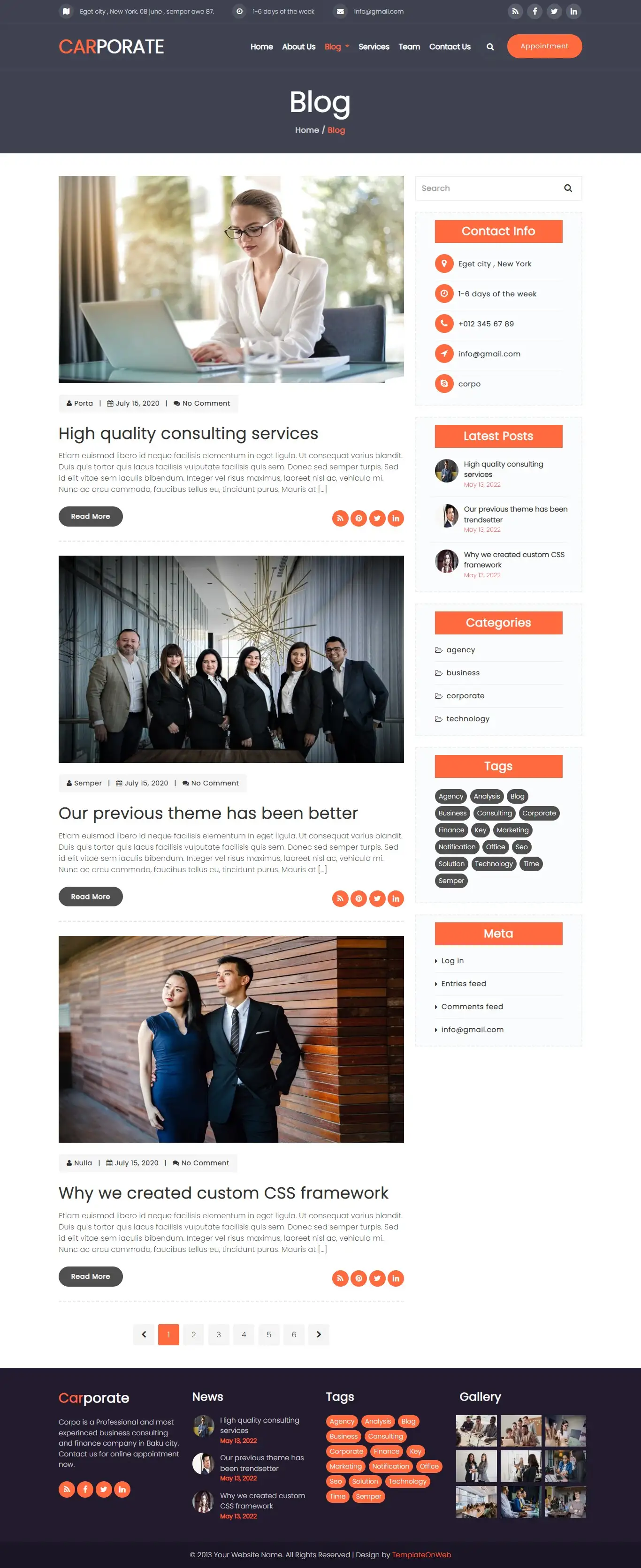 Bootstrap designed business blog