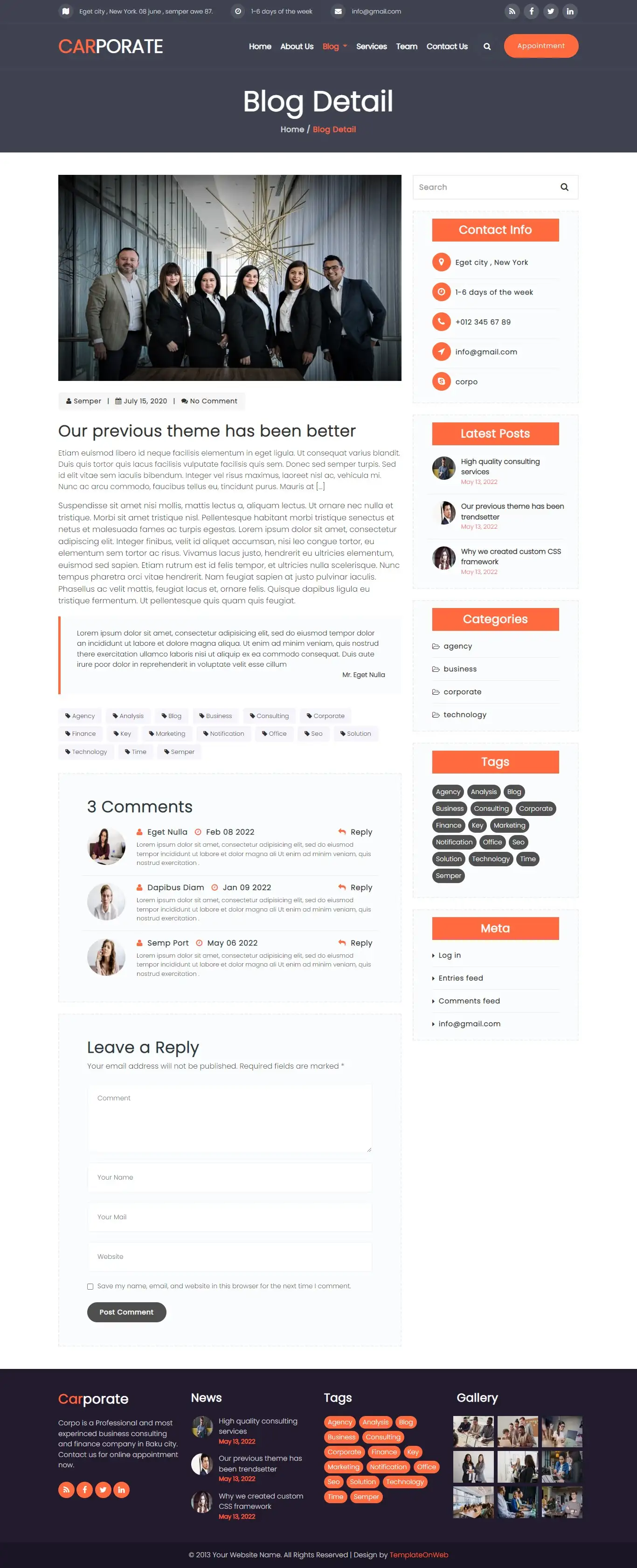 Corporate business site blog detail