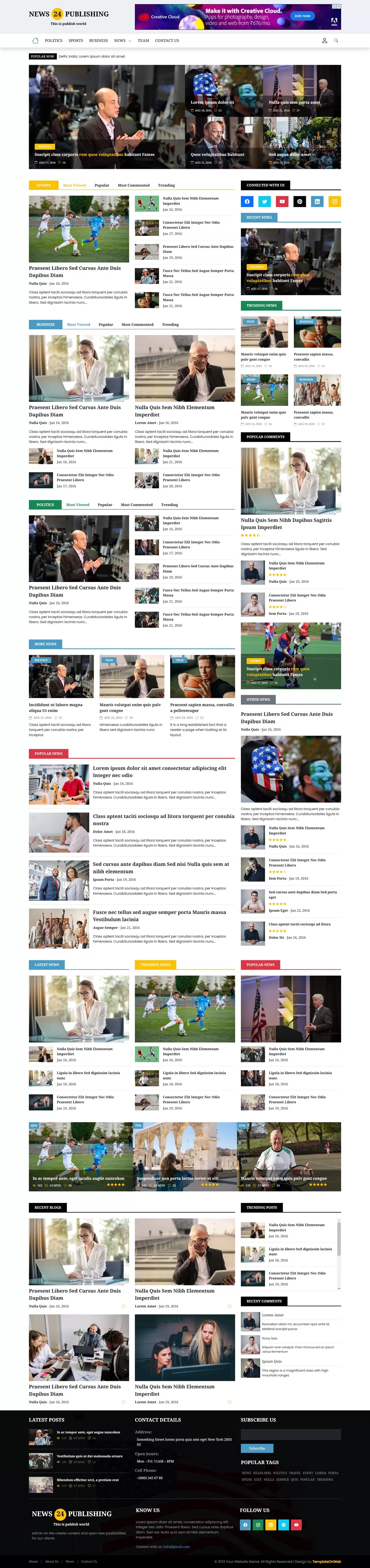 News publication website template home page preview