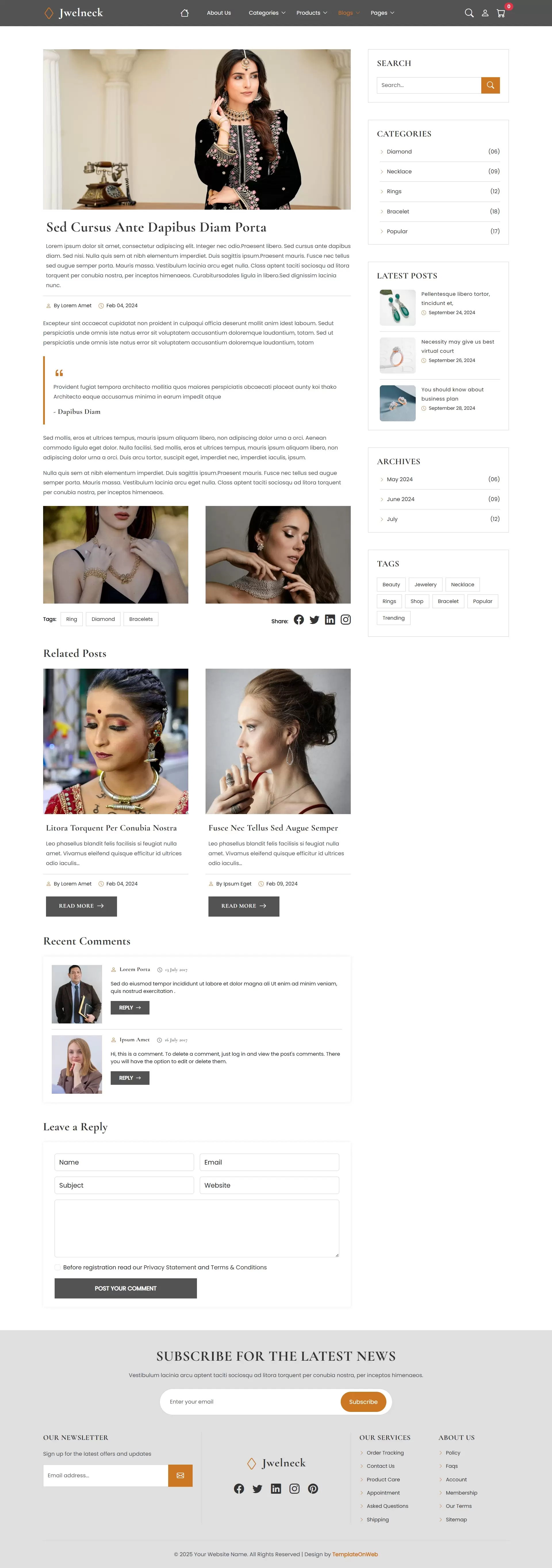 Responsive jewellery eCommerce blog details section featuring trends and design ideas