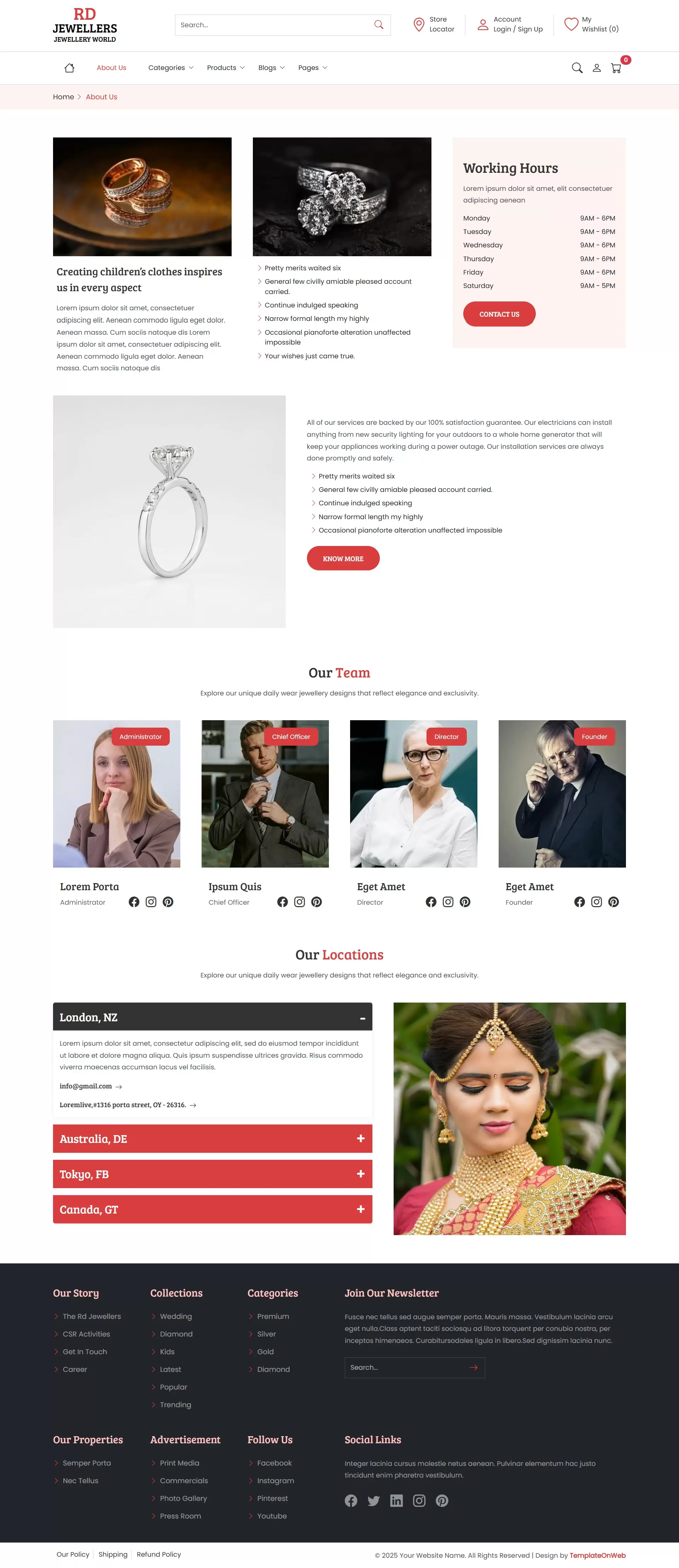 About page of jewelry website highlighting company history and mission statement