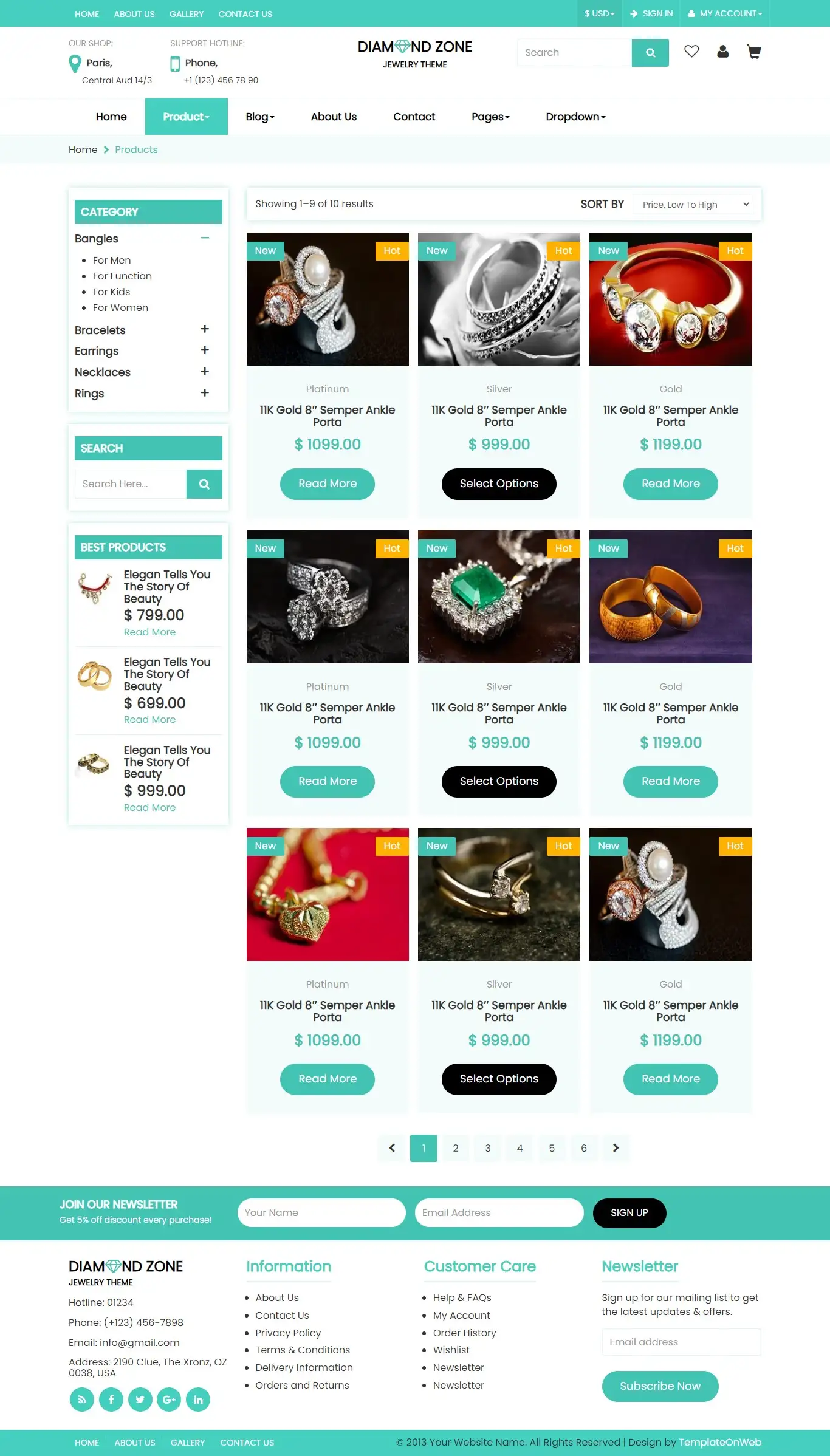 Gold-Silver jewelry shop product page responsive html