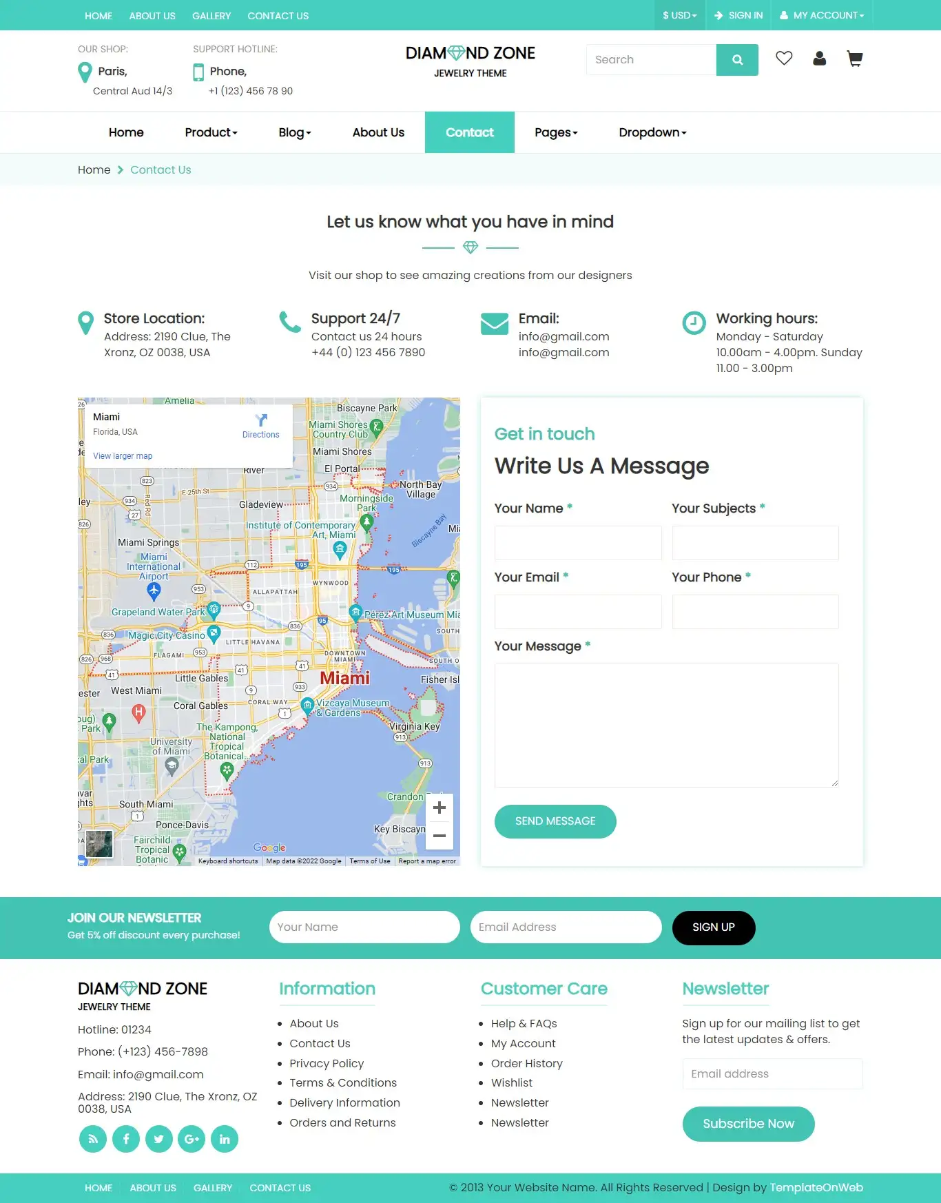 Bootstrap responsive jewel store contactus page